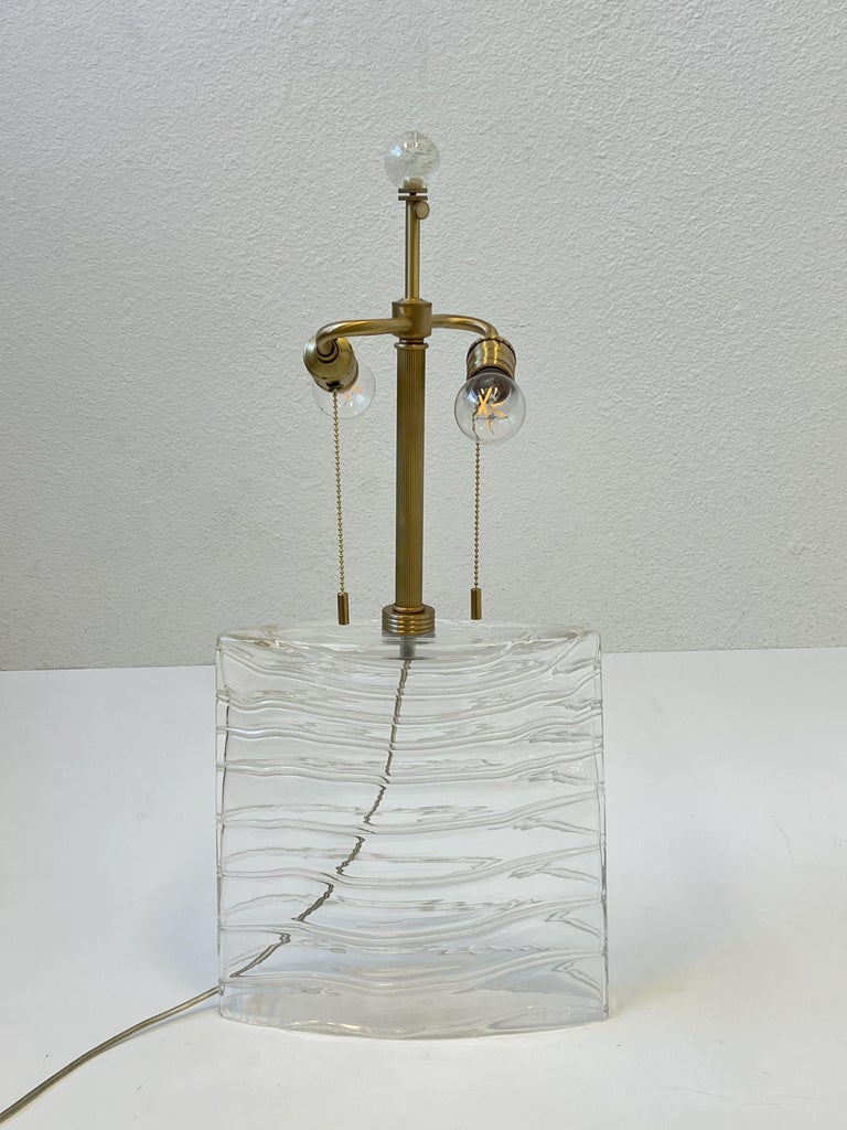 Clear Murano Glass and Brass Table Lamp by John Hutton for Donghia For Sale 3