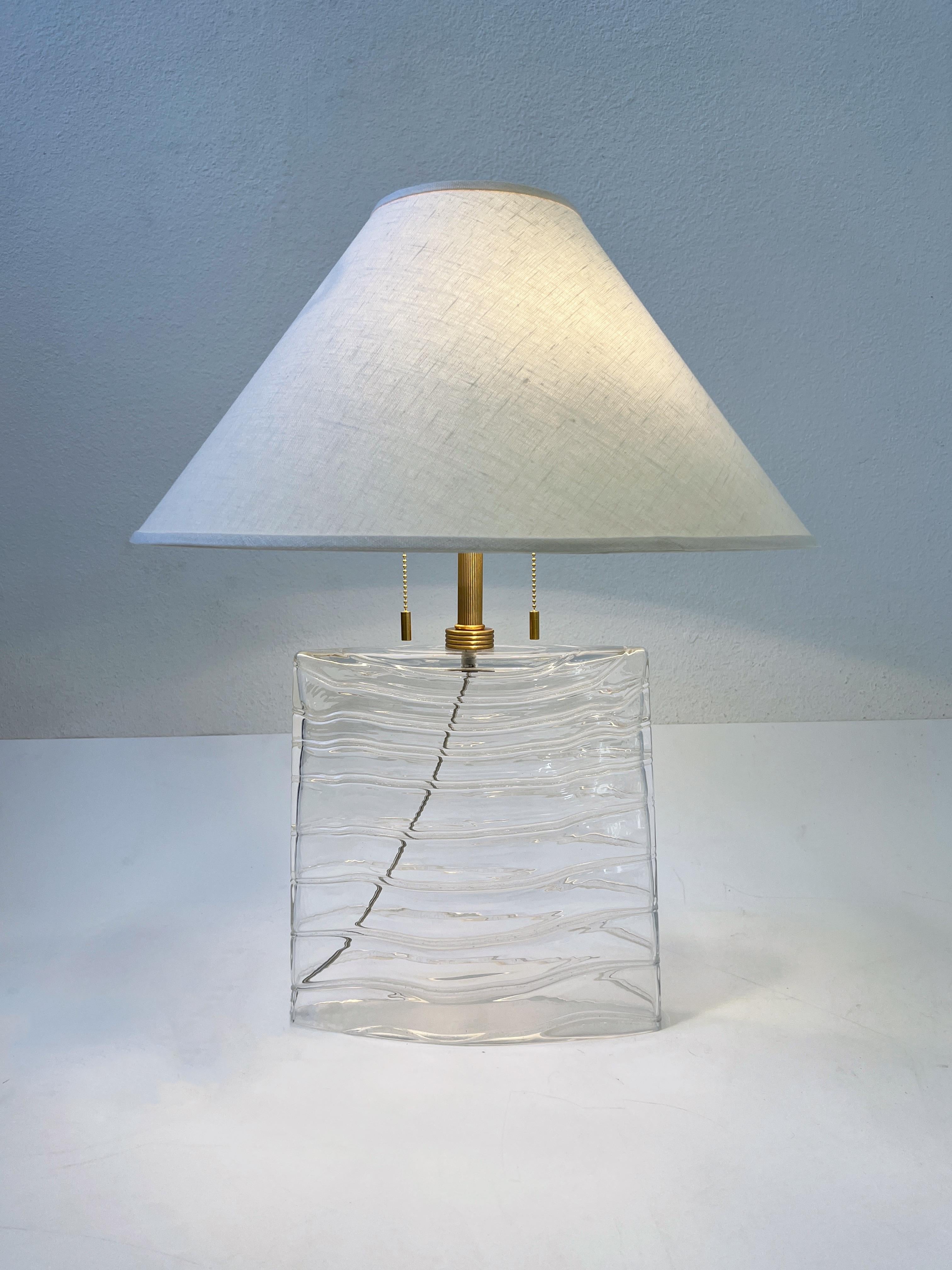 Clear Murano Glass and Brass Table Lamp by John Hutton for Donghia 5