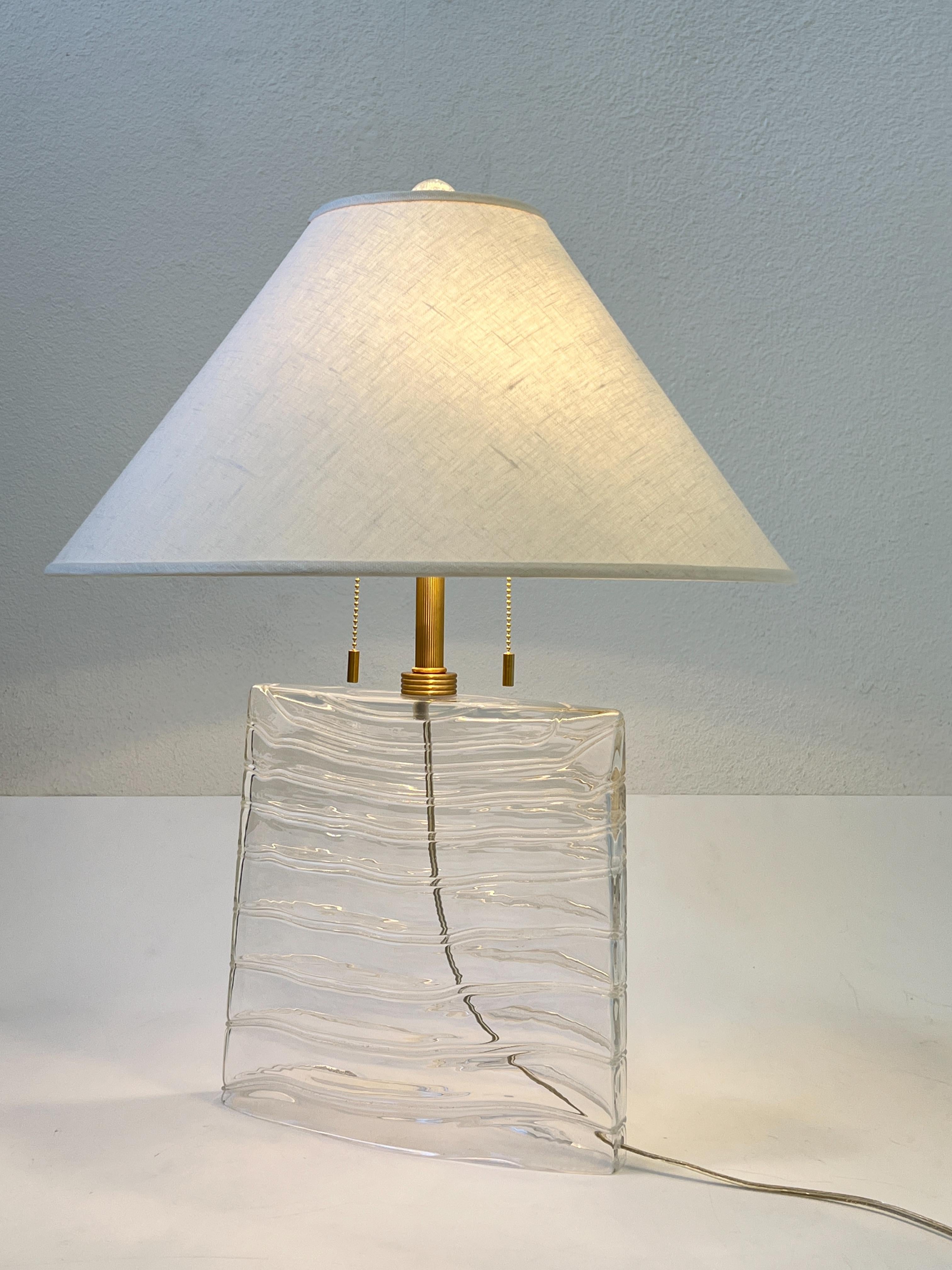 Modern Clear Murano Glass and Brass Table Lamp by John Hutton for Donghia