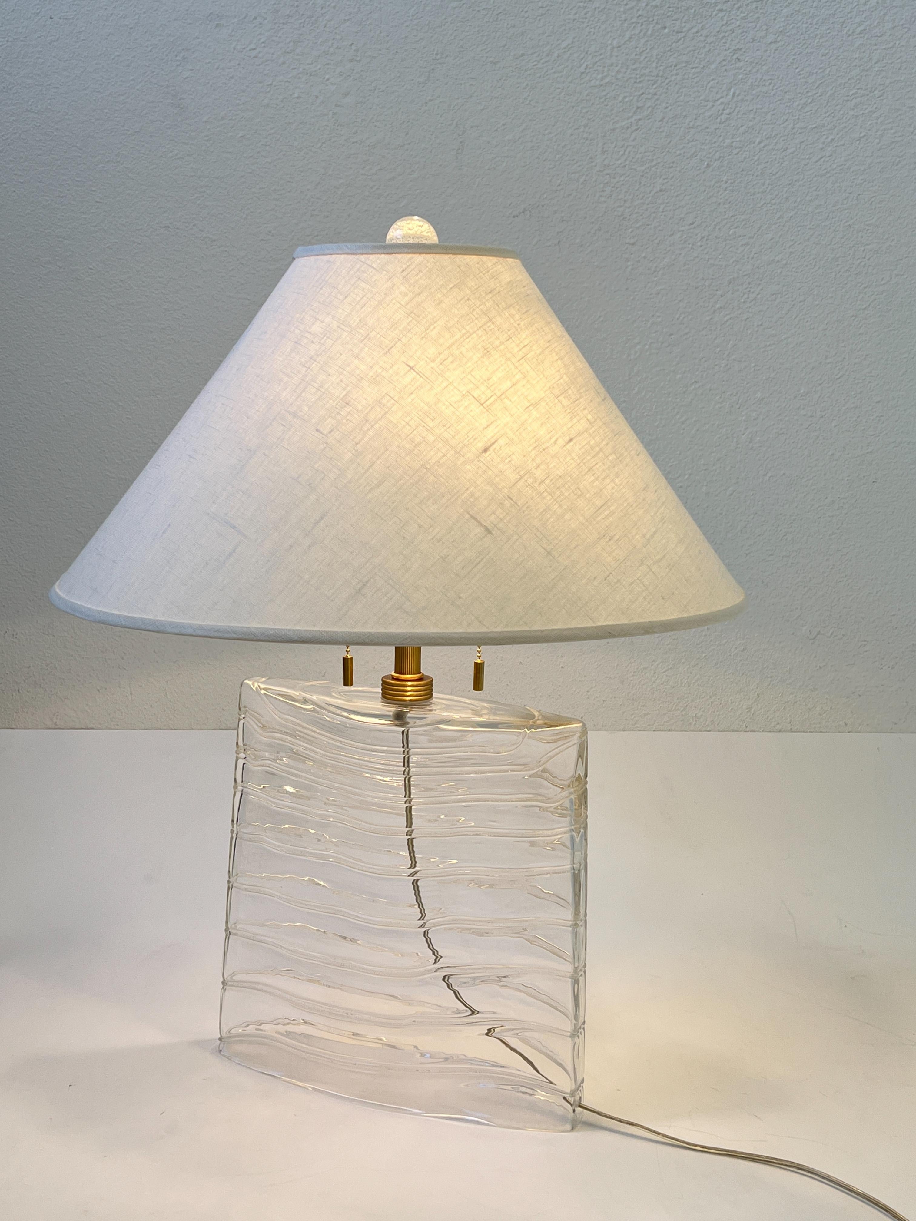 Italian Clear Murano Glass and Brass Table Lamp by John Hutton for Donghia
