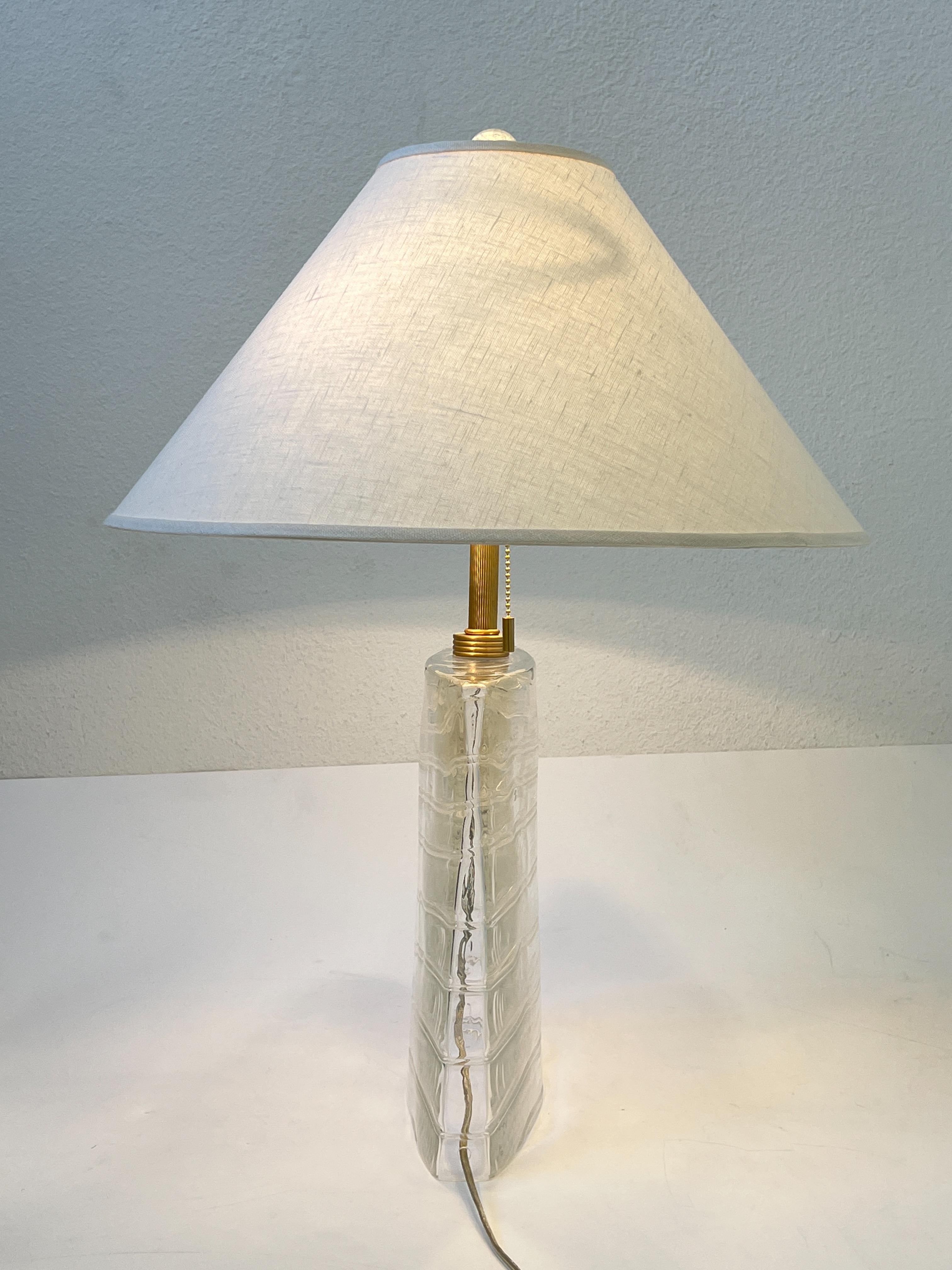 Polished Clear Murano Glass and Brass Table Lamp by John Hutton for Donghia