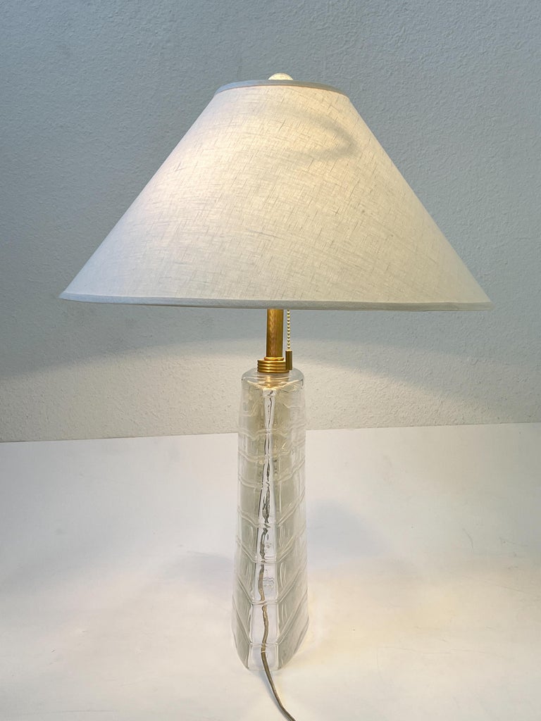 Polished Clear Murano Glass and Brass Table Lamp by John Hutton for Donghia For Sale