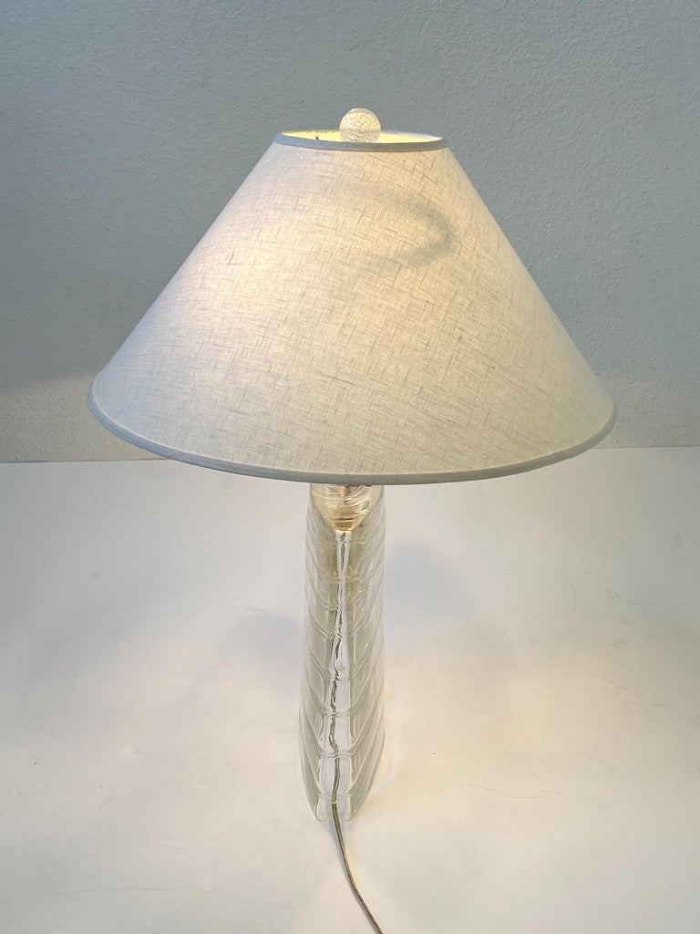 Late 20th Century Clear Murano Glass and Brass Table Lamp by John Hutton for Donghia For Sale