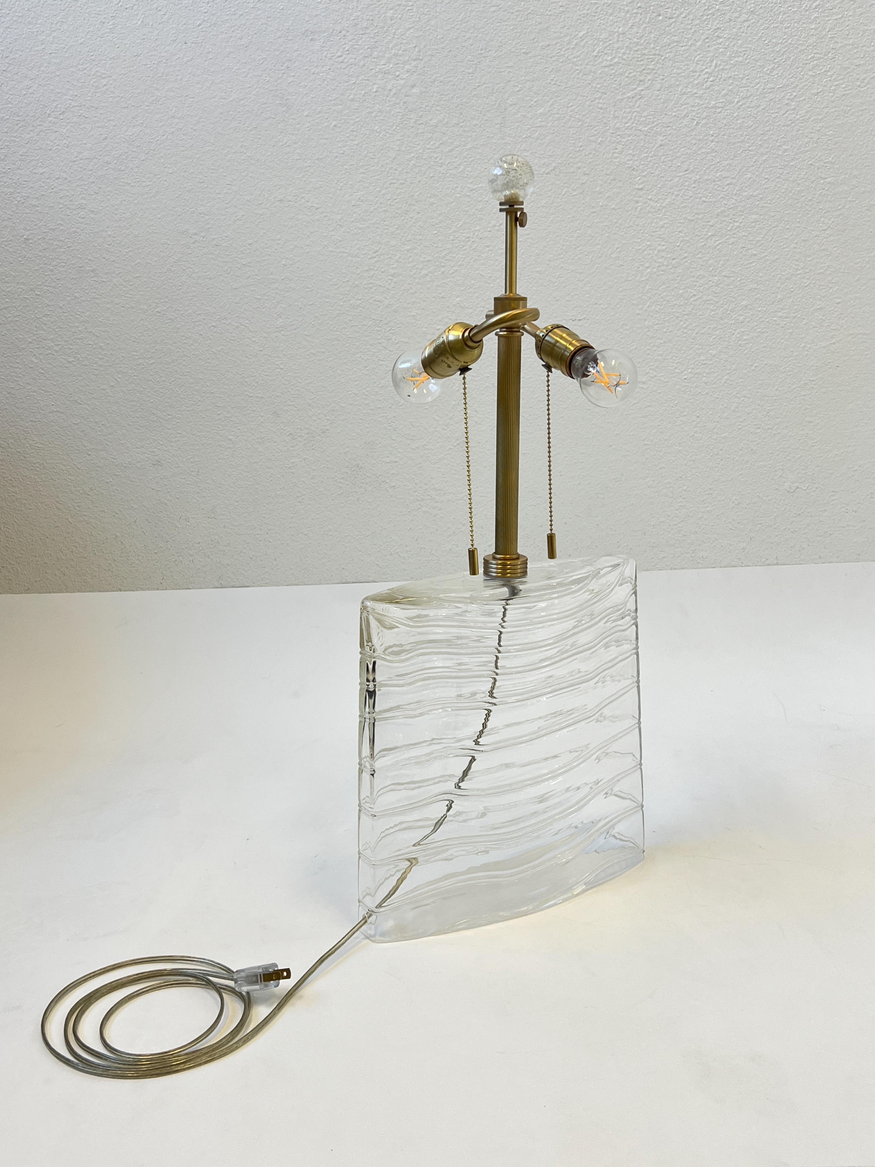 Linen Clear Murano Glass and Brass Table Lamp by John Hutton for Donghia