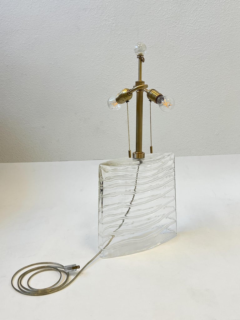 Linen Clear Murano Glass and Brass Table Lamp by John Hutton for Donghia For Sale