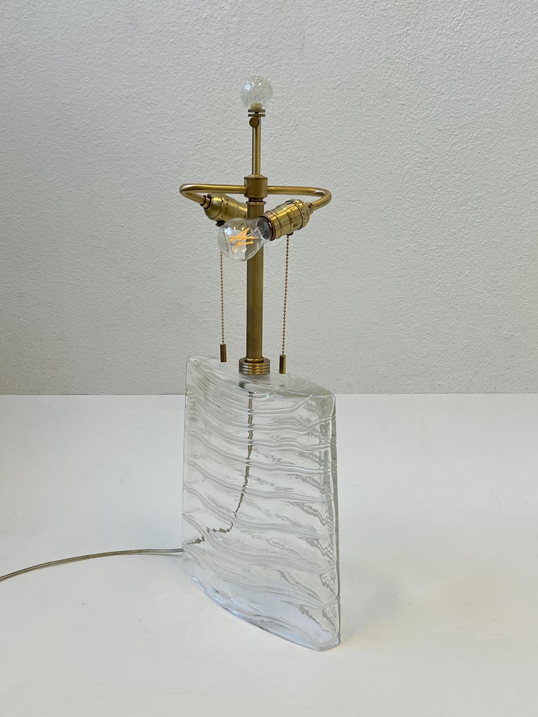 Clear Murano Glass and Brass Table Lamp by John Hutton for Donghia For Sale 1