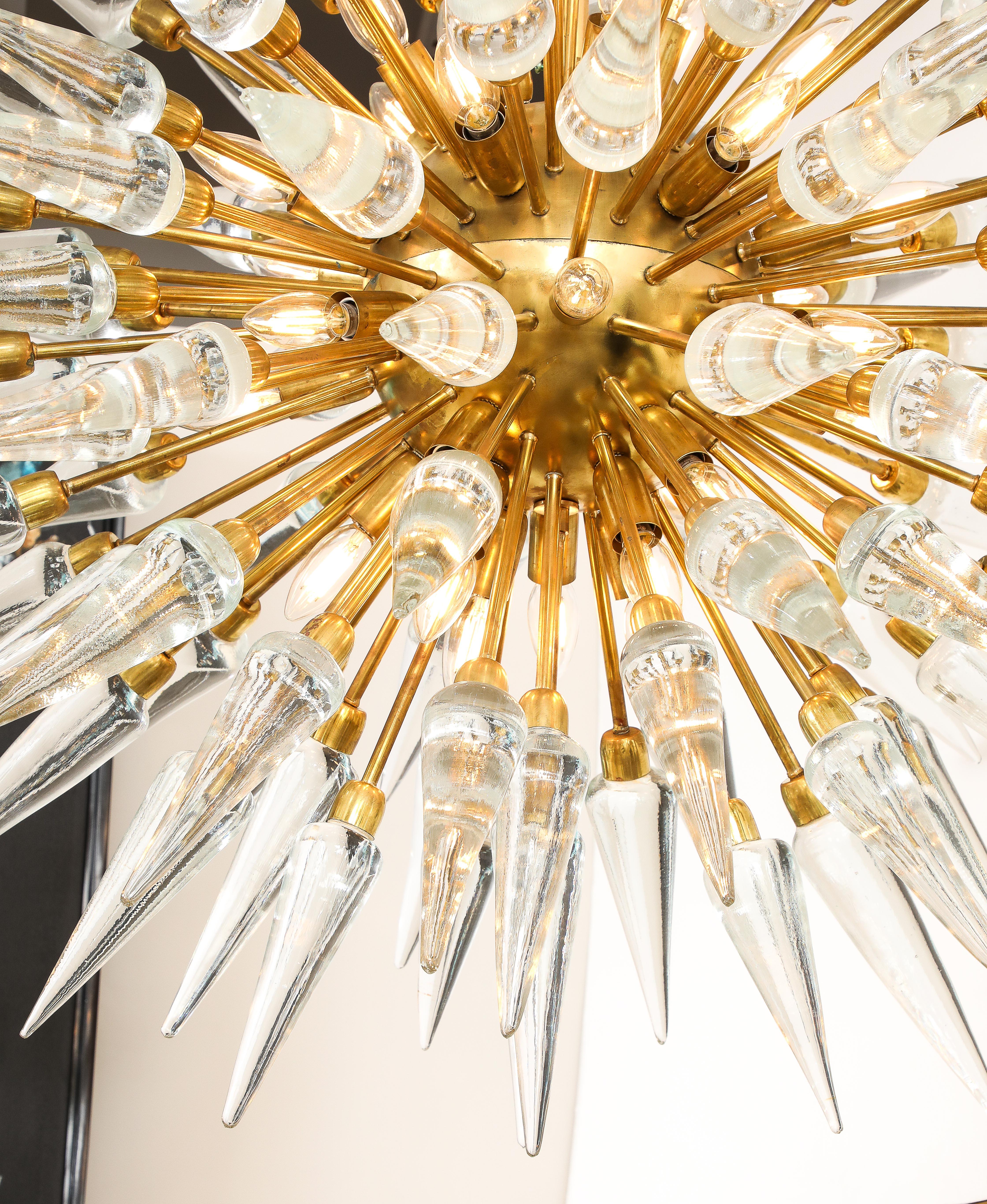 Clear Murano Glass and Unlacquered Brass Sputnik Chandelier, Italy, 45