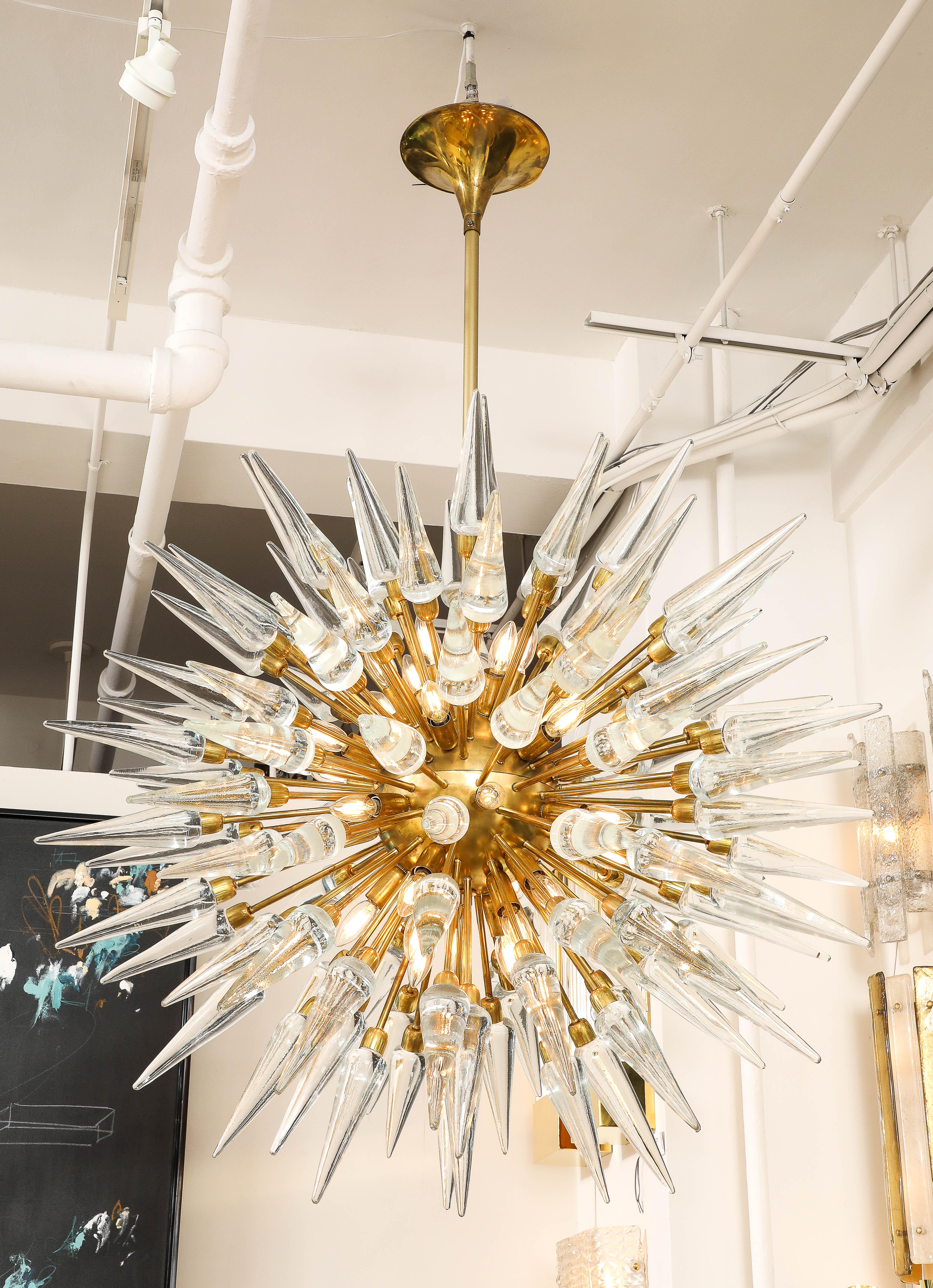 Clear Murano Glass and Unlacquered Brass Sputnik Chandelier, Italy, 45