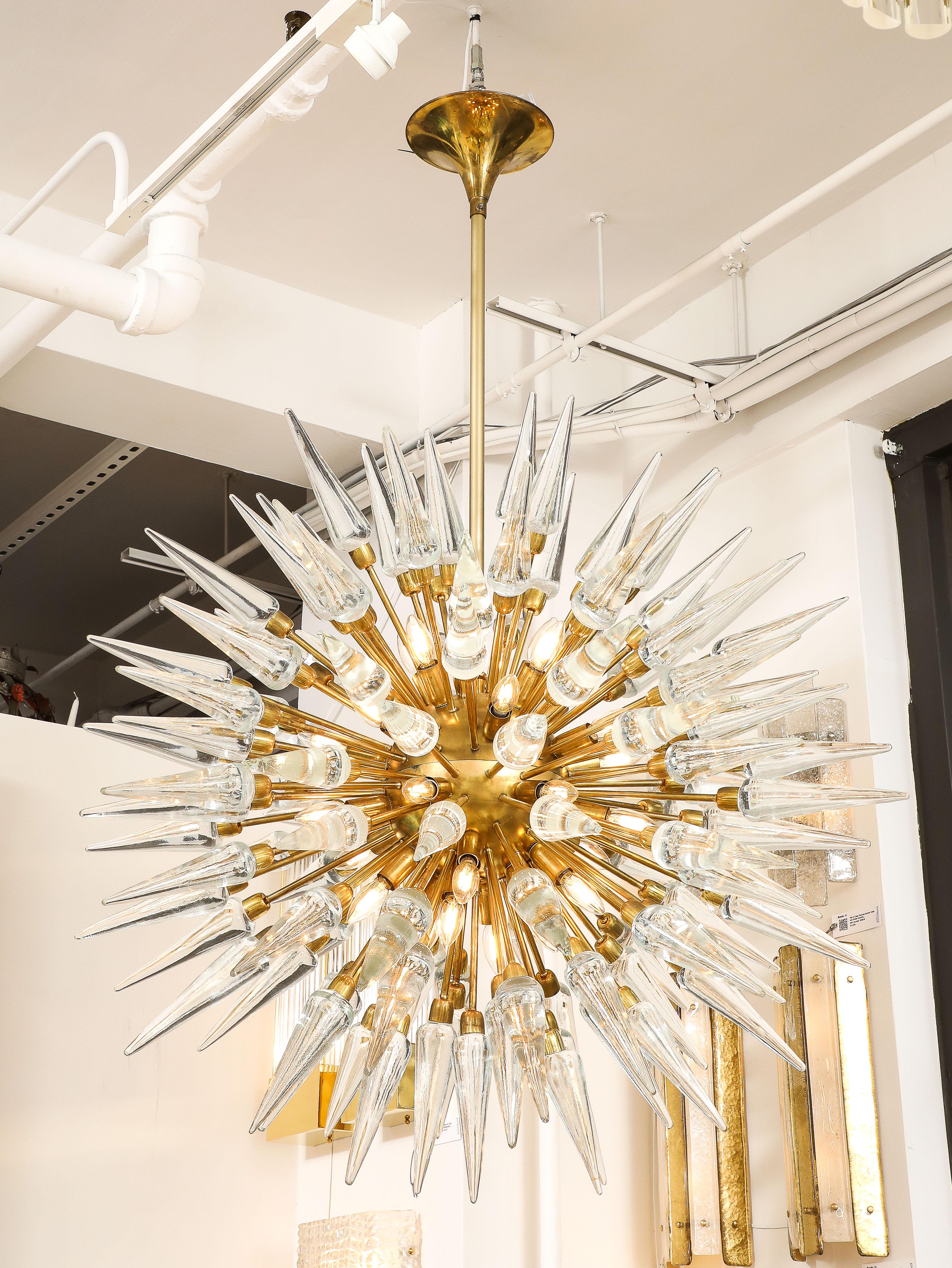 Clear Murano Glass and Unlacquered Brass Sputnik Chandelier, Italy, 45