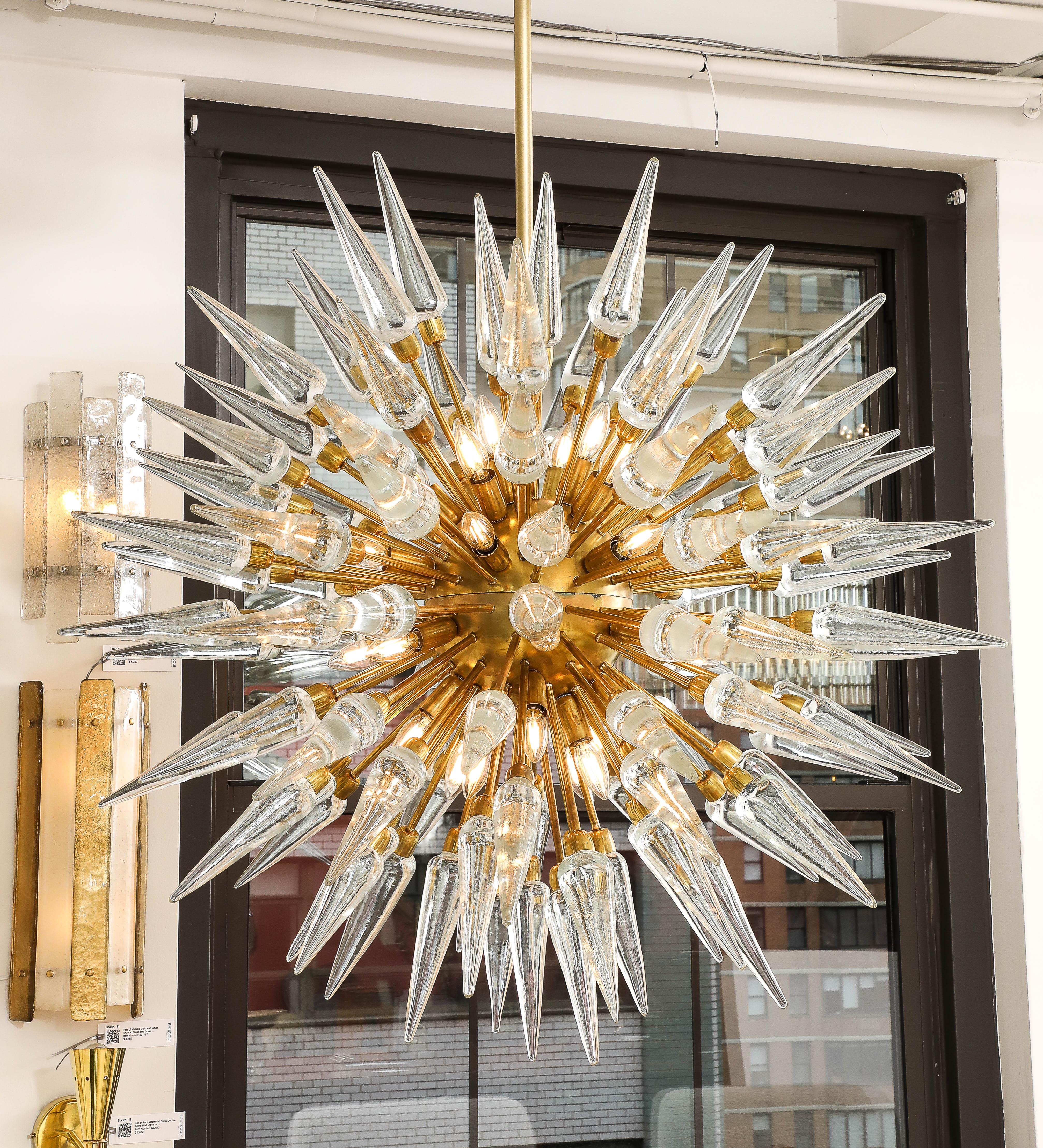 Clear Murano Glass and Unlacquered Brass Sputnik Chandelier, Italy, 45