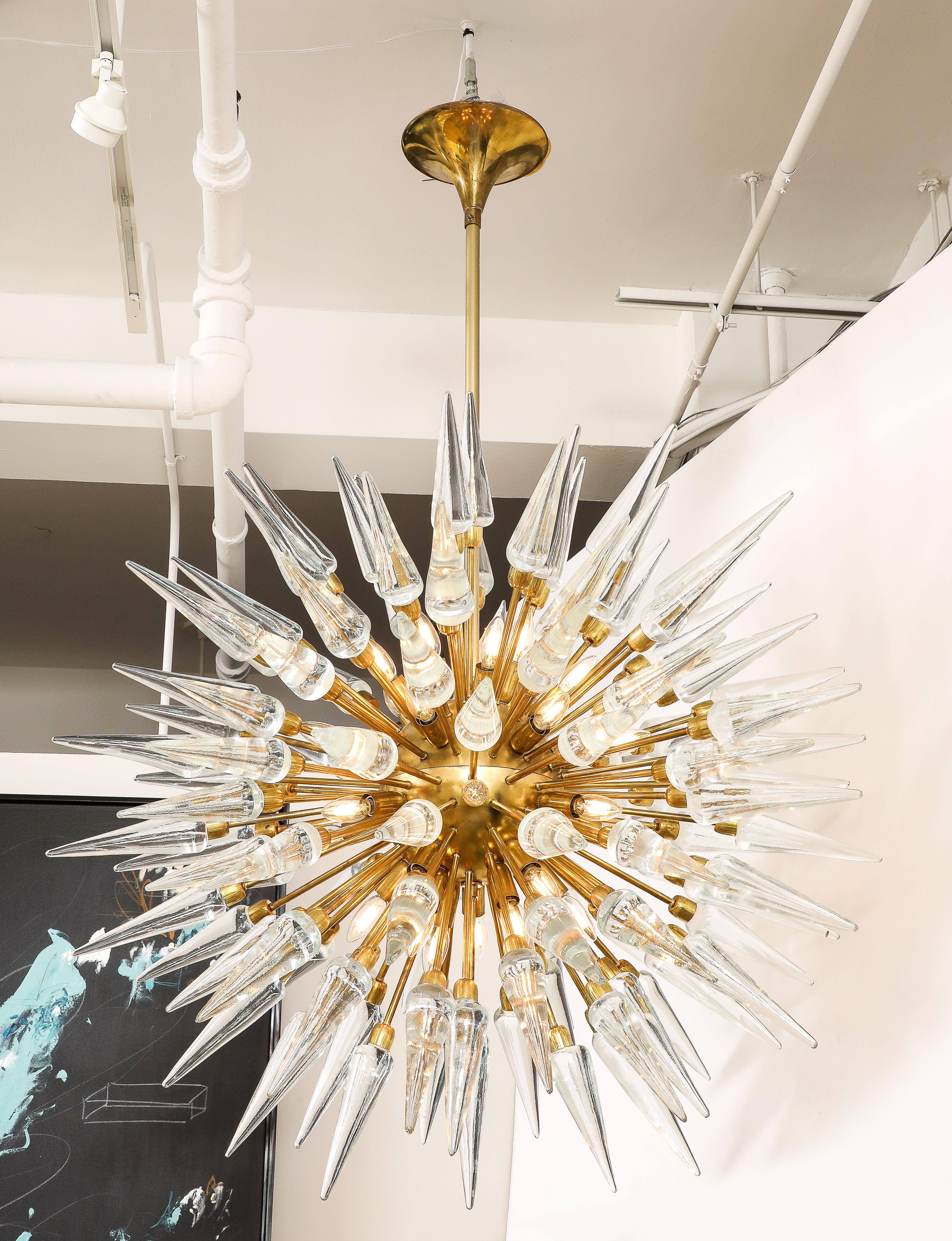 Clear Murano Glass and Unlacquered Brass Sputnik Chandelier, Italy, 45
