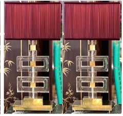 Clear Murano Glass Blocks Lamps Ice Effect with Our Lampshades, 1970s