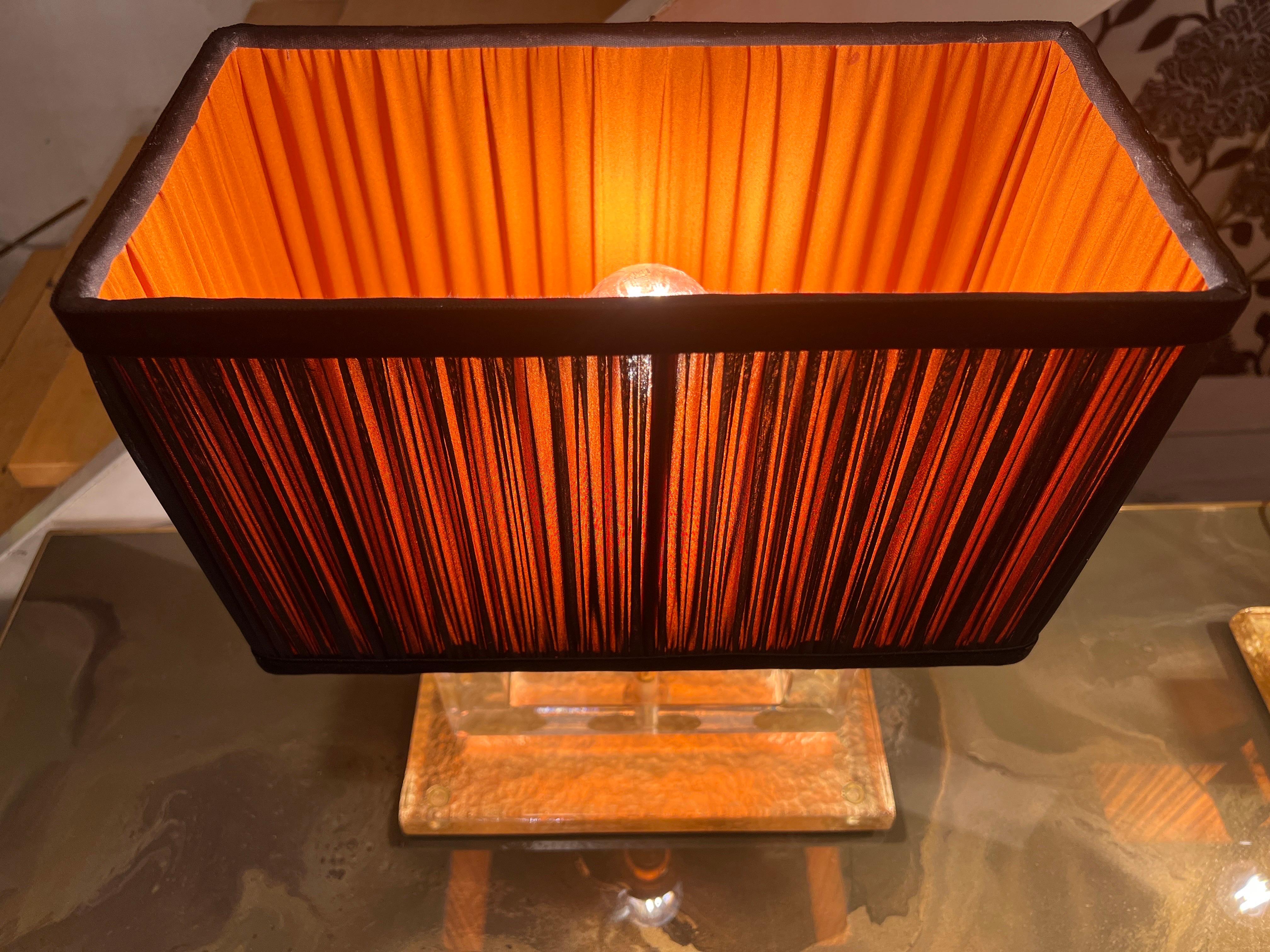 Lampade a blocco in vetro di Murano trasparente con paralumi bicolore cuciti a mano, anni '70 in vendita 6