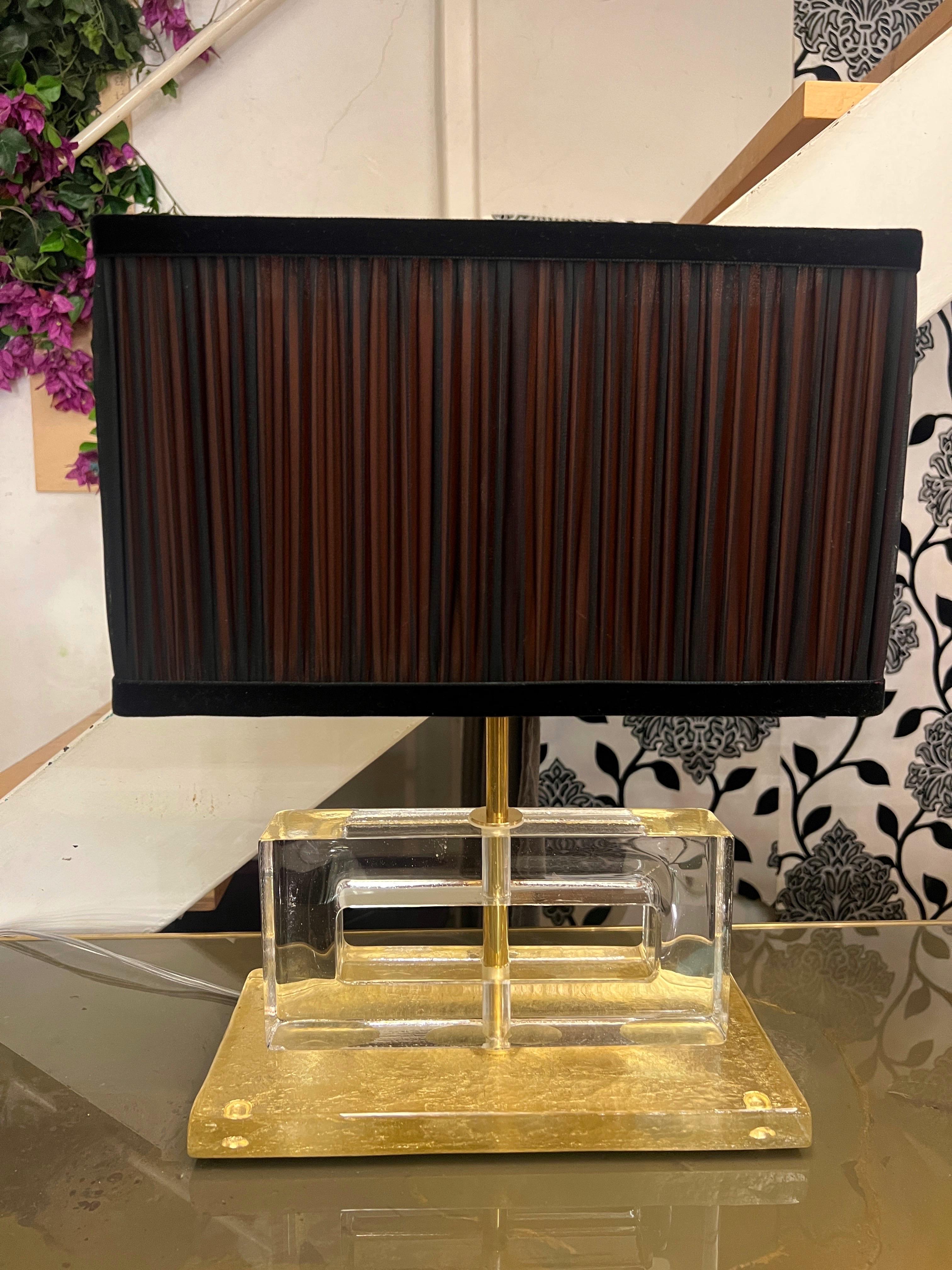 Lampade a blocco in vetro di Murano trasparente con paralumi bicolore cuciti a mano, anni '70 in vendita 9