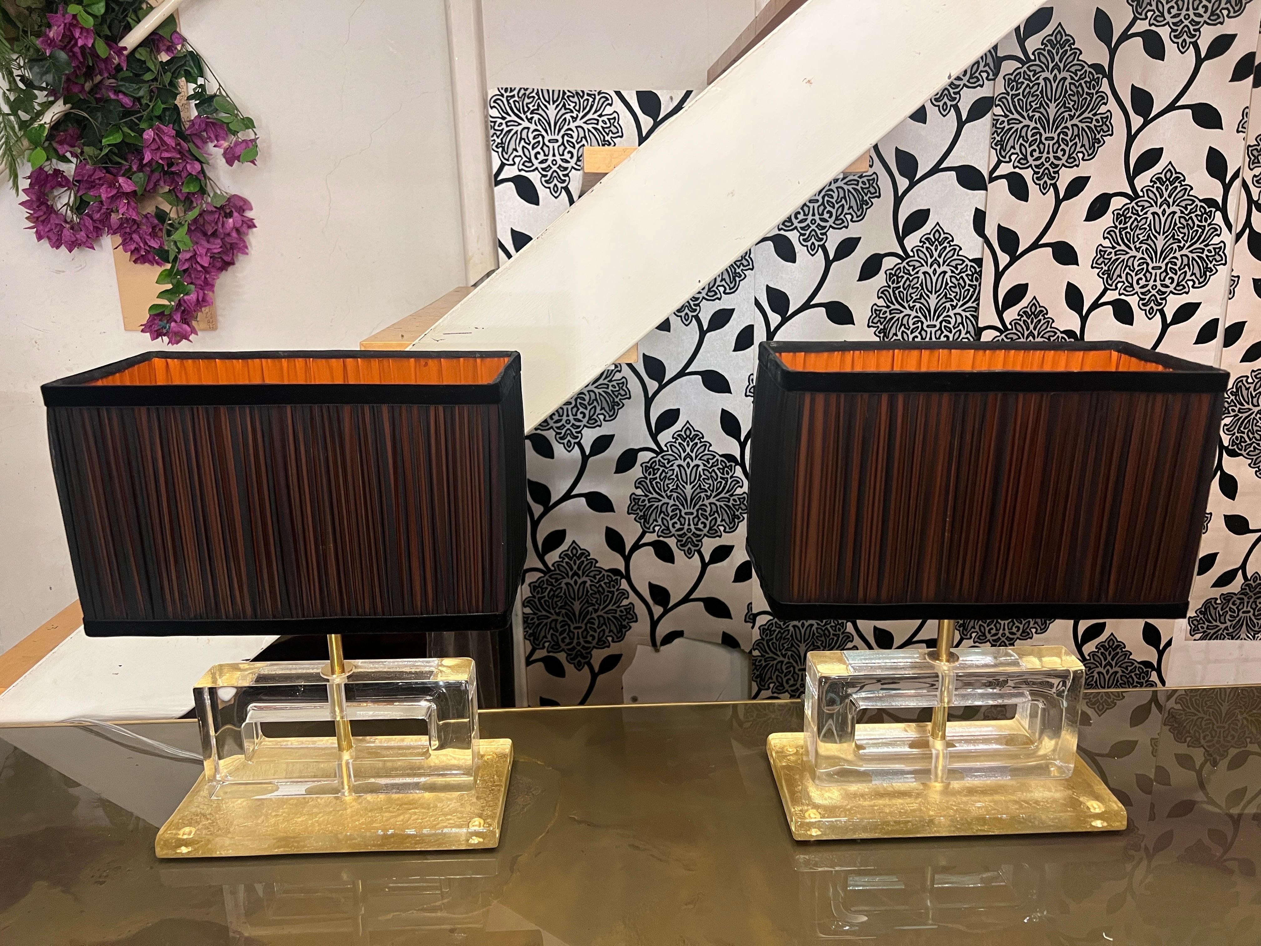 Lampade a blocco in vetro di Murano trasparente con paralumi bicolore cuciti a mano, anni '70 in vendita 11