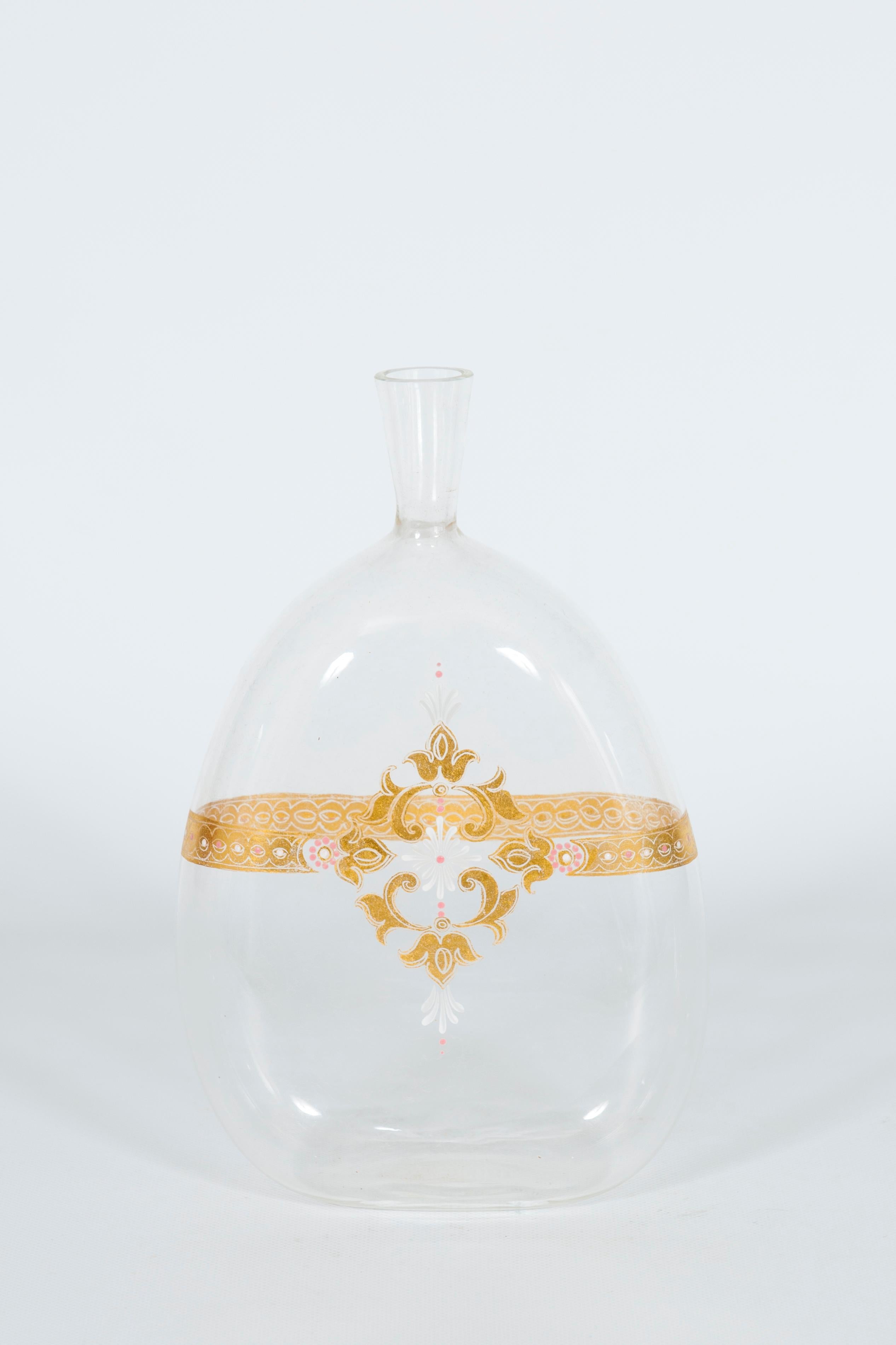 Bouteille en verre de Murano transparent avec décoration en or 24 carats faite à la main, Venise, années 1980 en vente 3