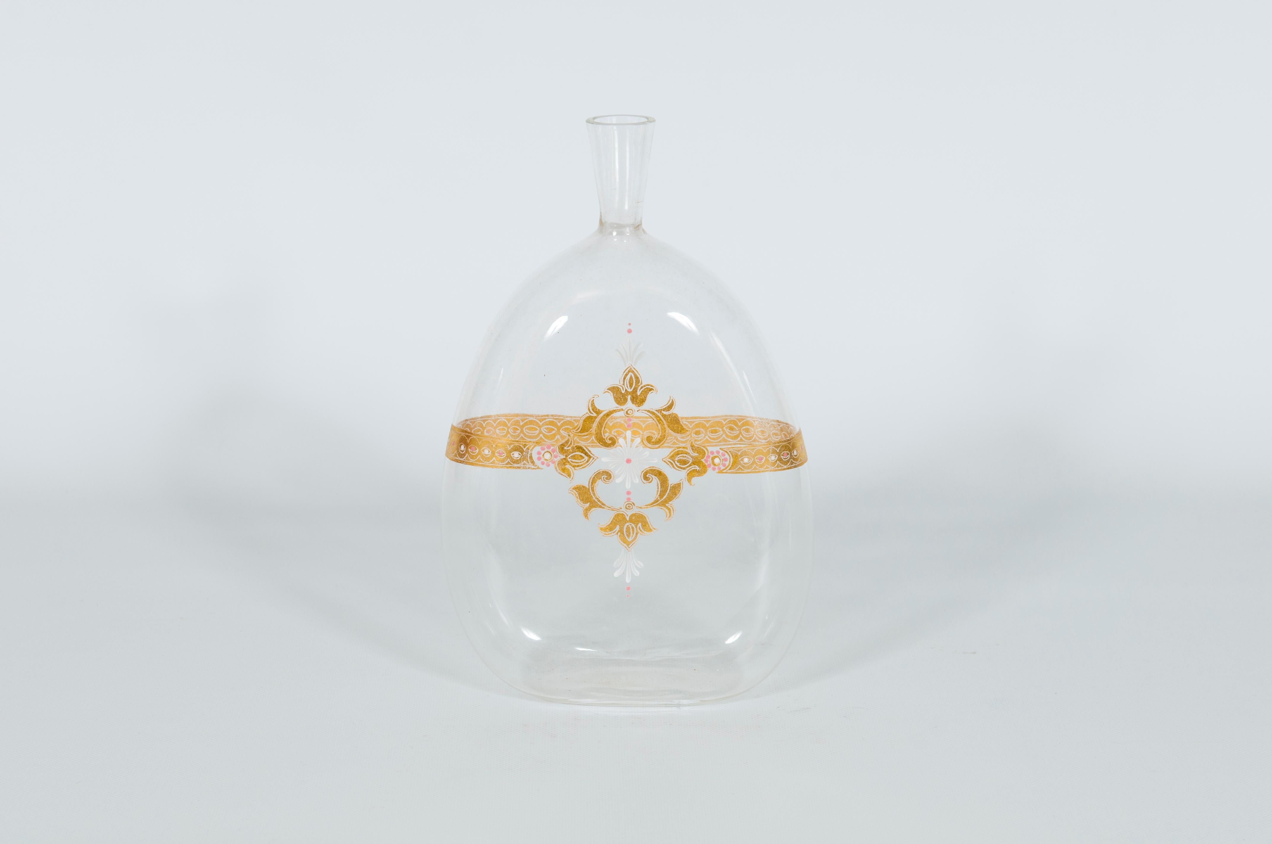 Clear Murano Glass Bottle with 24-Carat Handcrafted Decorated Gold 1980s, Venice For Sale 5