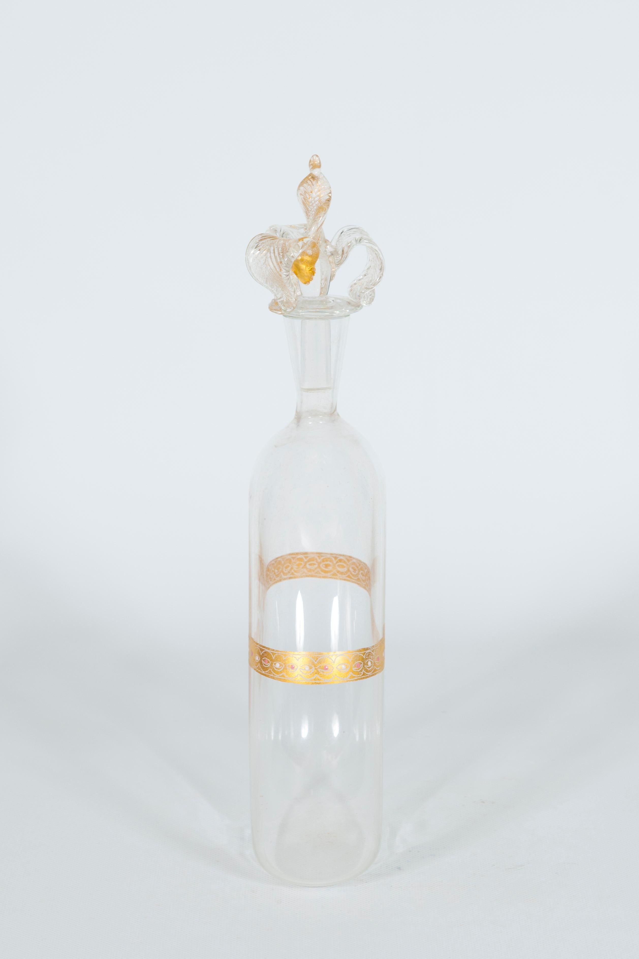 Clear Murano Glass Bottle with 24-Carat Handcrafted Decorated Gold 1980s, Venice For Sale 8
