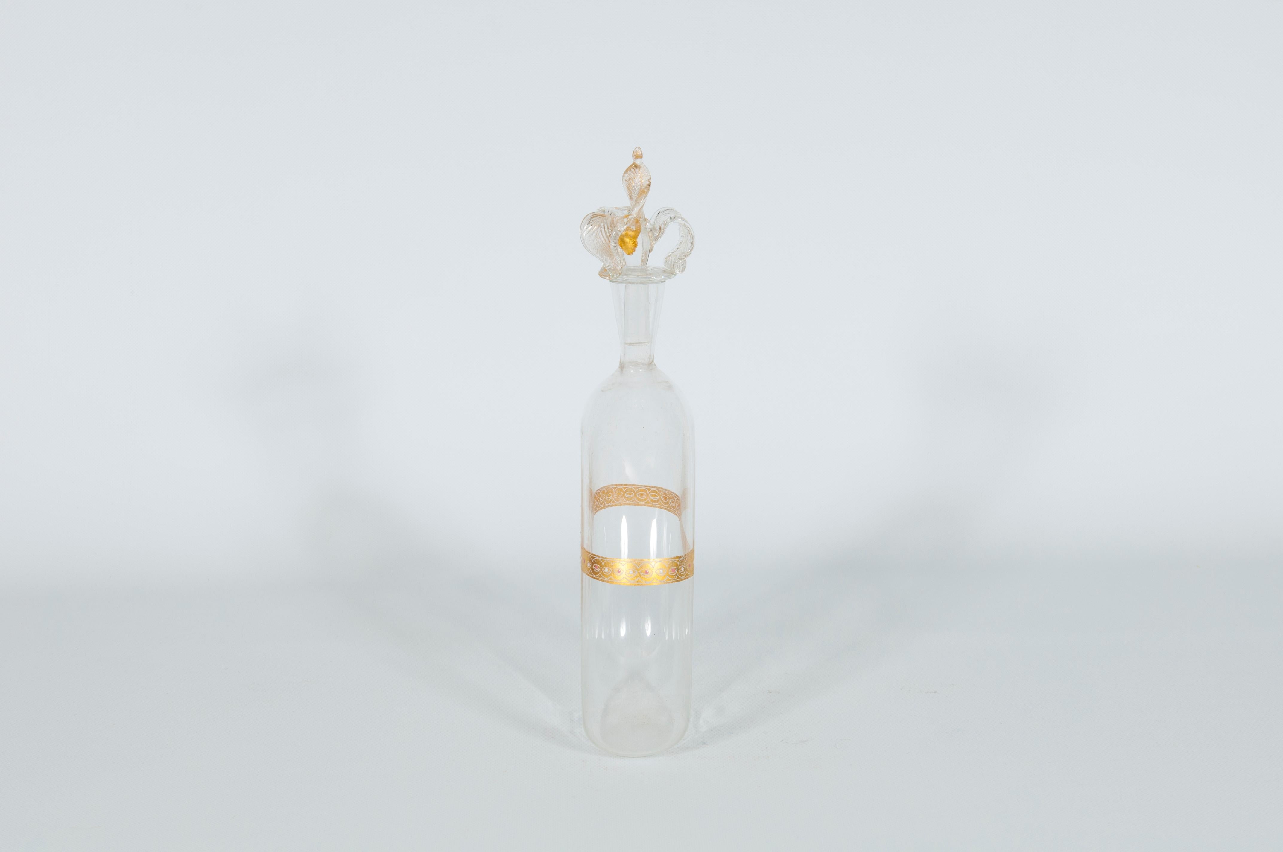 Clear Murano Glass Bottle with 24-Carat Handcrafted Decorated Gold 1980s, Venice For Sale 9