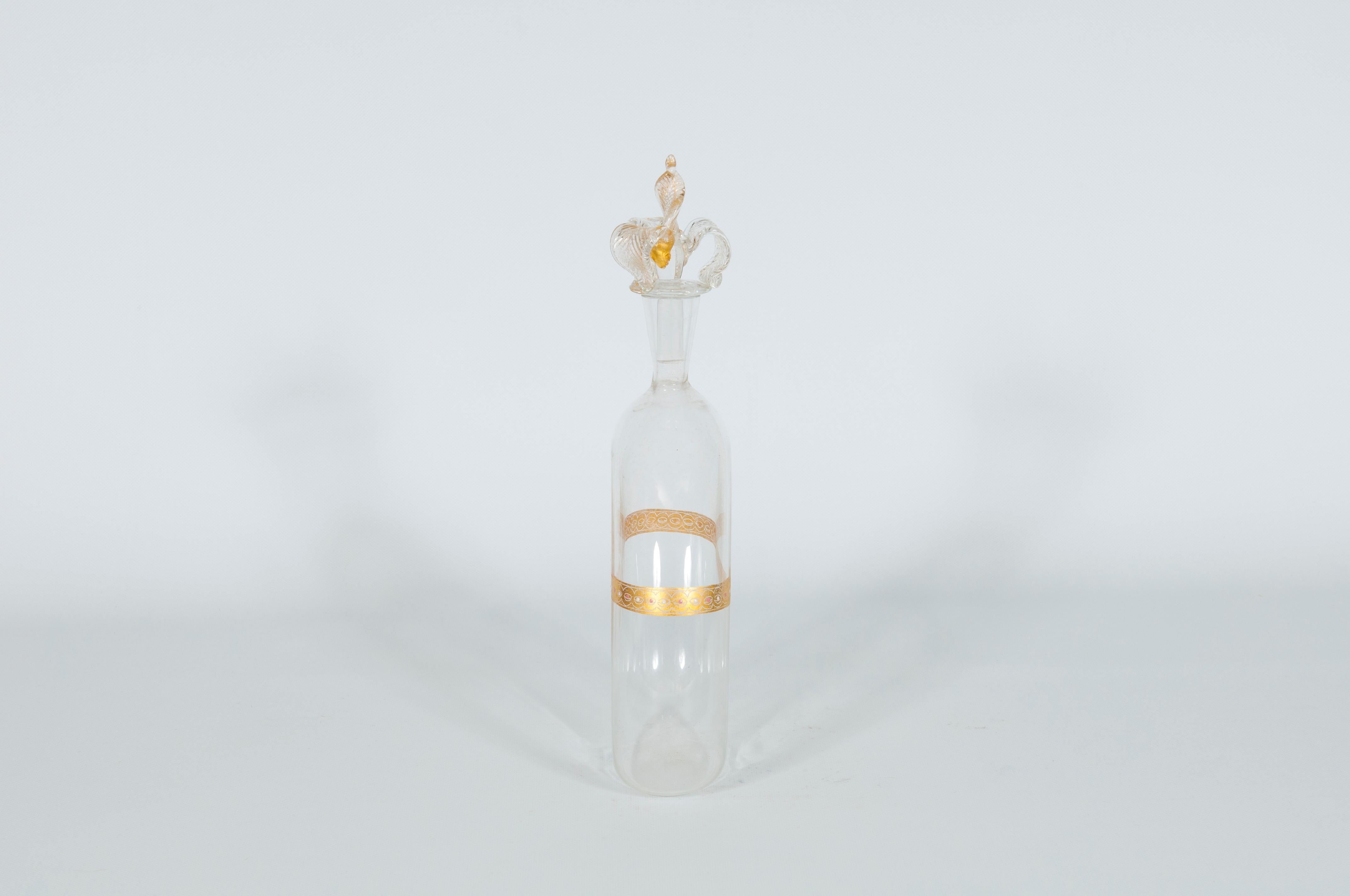 Botella de cristal de Murano transparente con oro decorado a mano de 24 quilates años 80, Venecia en venta 8