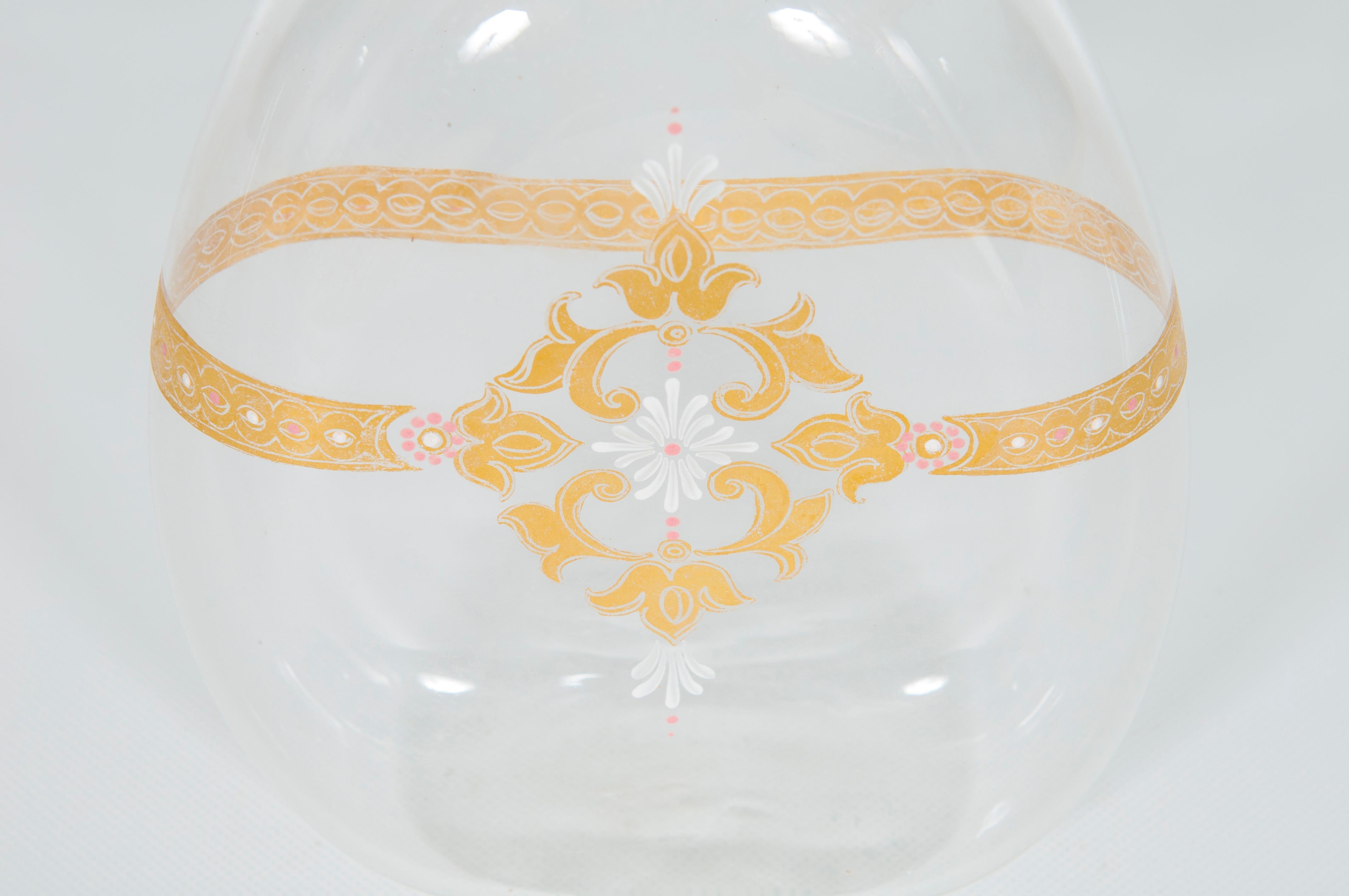 Fait main Bouteille en verre de Murano transparent avec décoration en or 24 carats faite à la main, Venise, années 1980 en vente