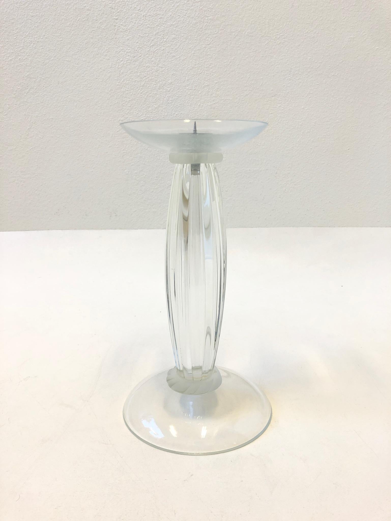 Kerzenhalter aus klarem Muranoglas von Karl Springer (Ende des 20. Jahrhunderts) im Angebot