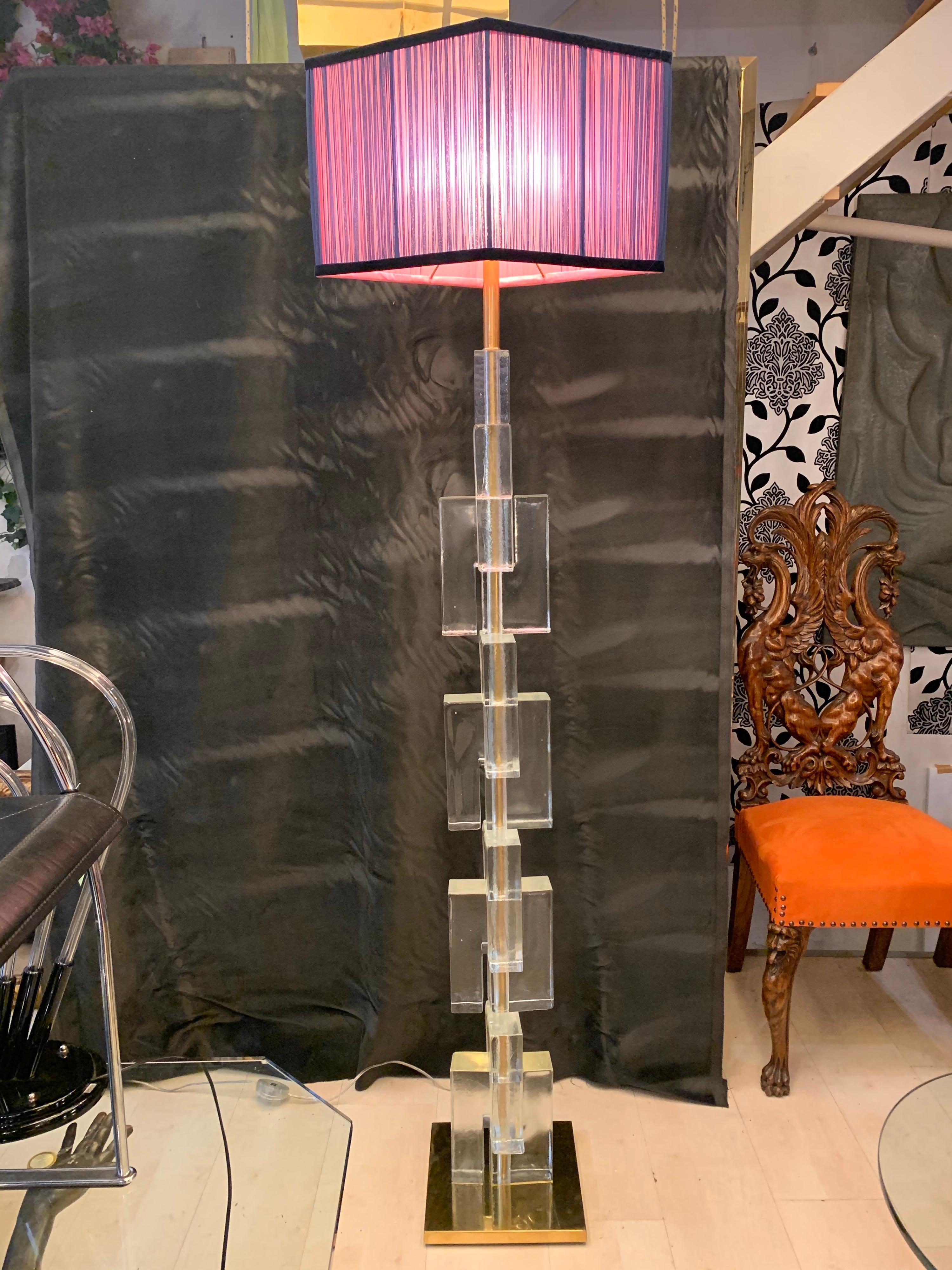 Modern Clear Murano Glass Floor Lamp, Chain Effect with our Handsewn Lampshade, 1980s