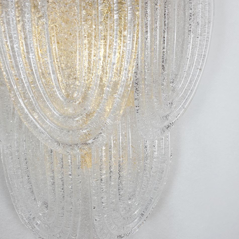 Gold Plate Clear Murano Glass Mid Century Sconces by Mazzega - a pair