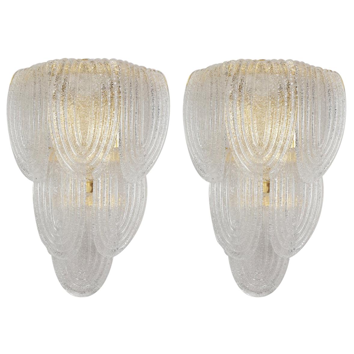 Clear Murano Glass Mid Century Sconces by Mazzega - a pair