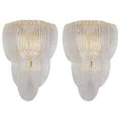 Clear Murano Glass & Gold Plate Mid-Century Modern Sconces by Mazzega Italy 1970