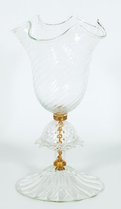 Clear Murano Glass Handkerchief Vase with Morise, Giovanni Dalla Fina, 1990s