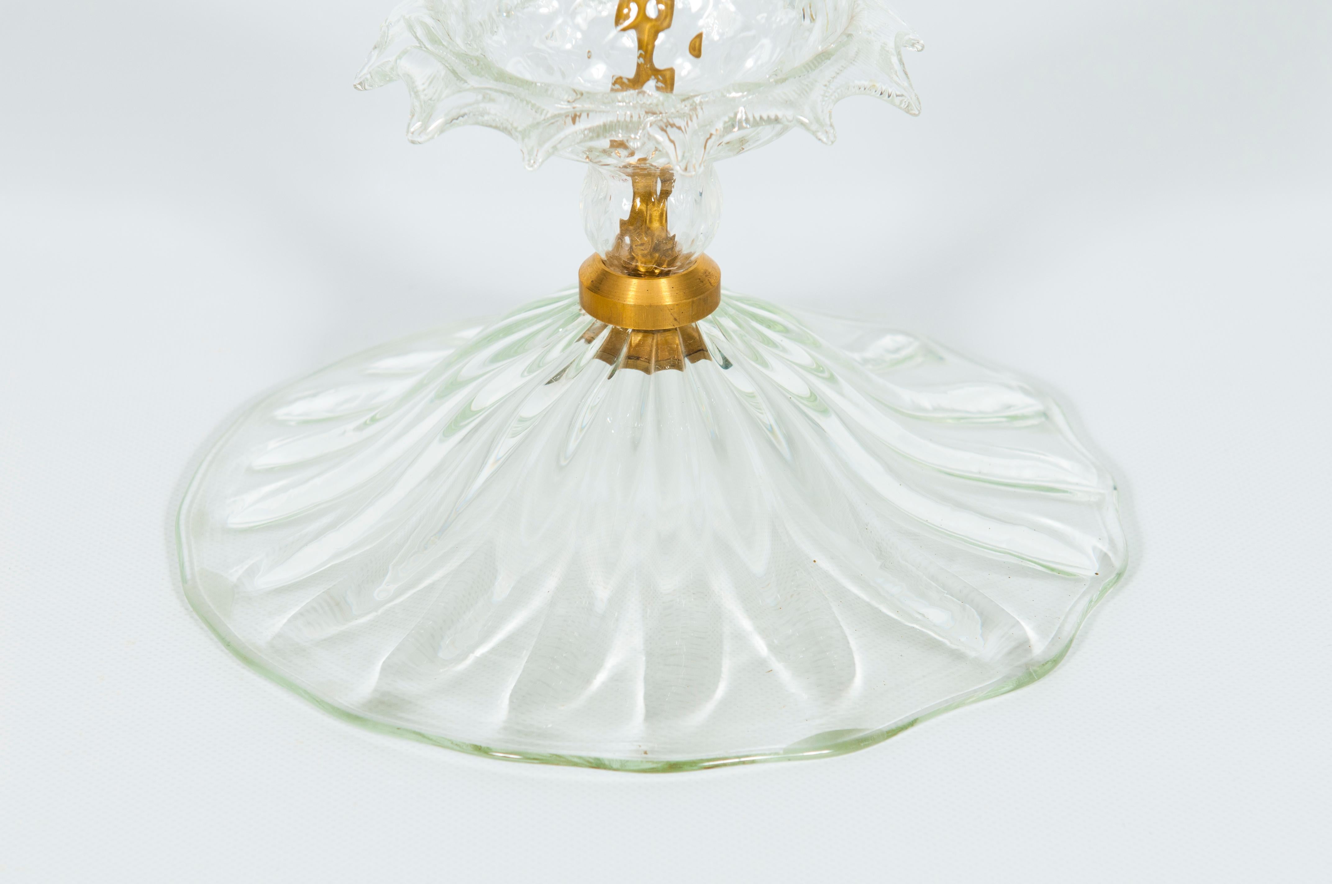 Art Deco Clear Murano Glass Handkerchief Vase with Morise, Giovanni Dalla Fina, 1990s For Sale