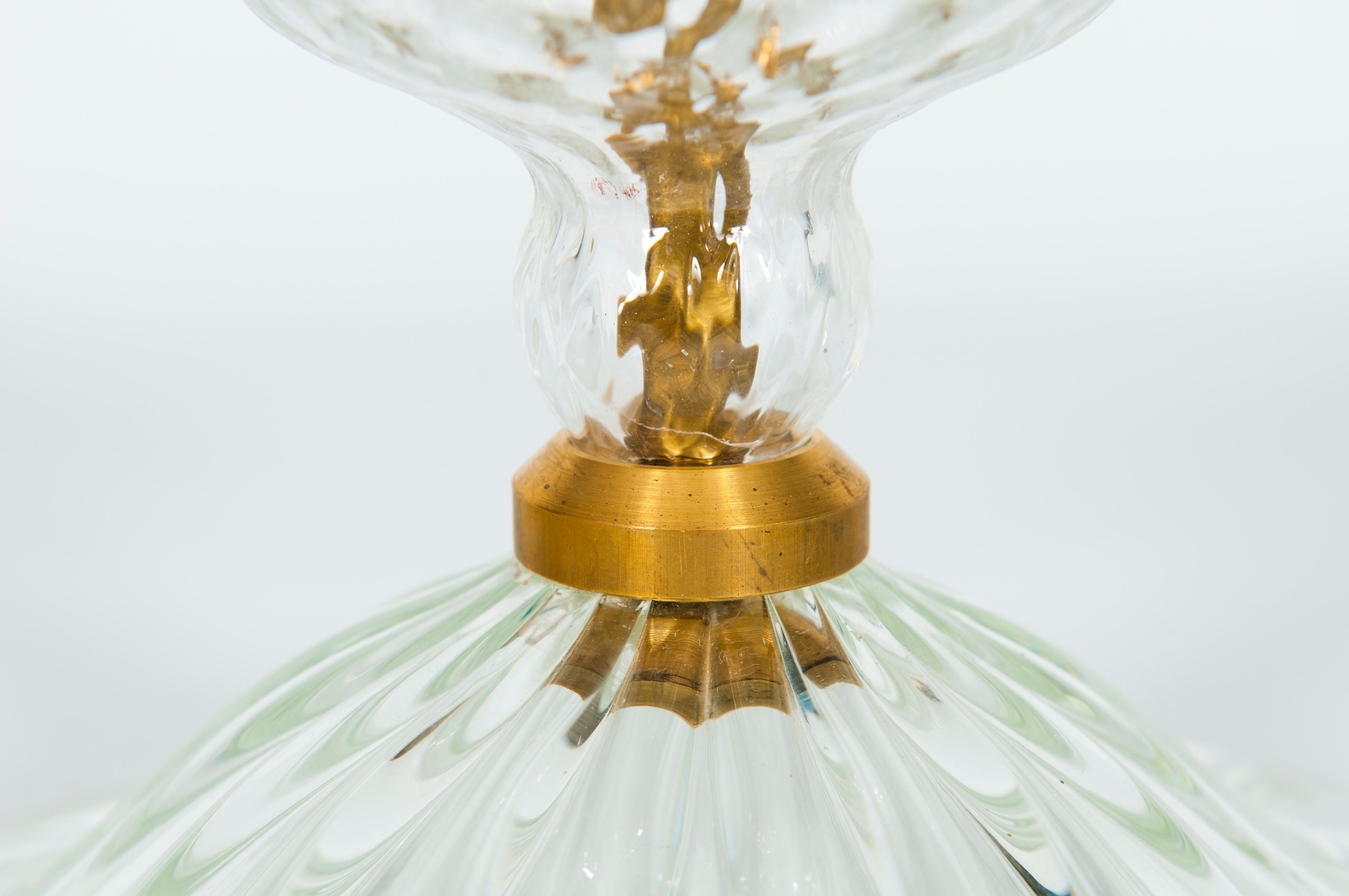 Brass Clear Murano Glass Handkerchief Vase with Morise, Giovanni Dalla Fina, 1990s For Sale