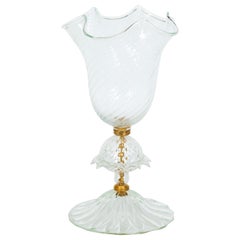 Clear Murano Glass Handkerchief Vase with Morise, Giovanni Dalla Fina, 1990s