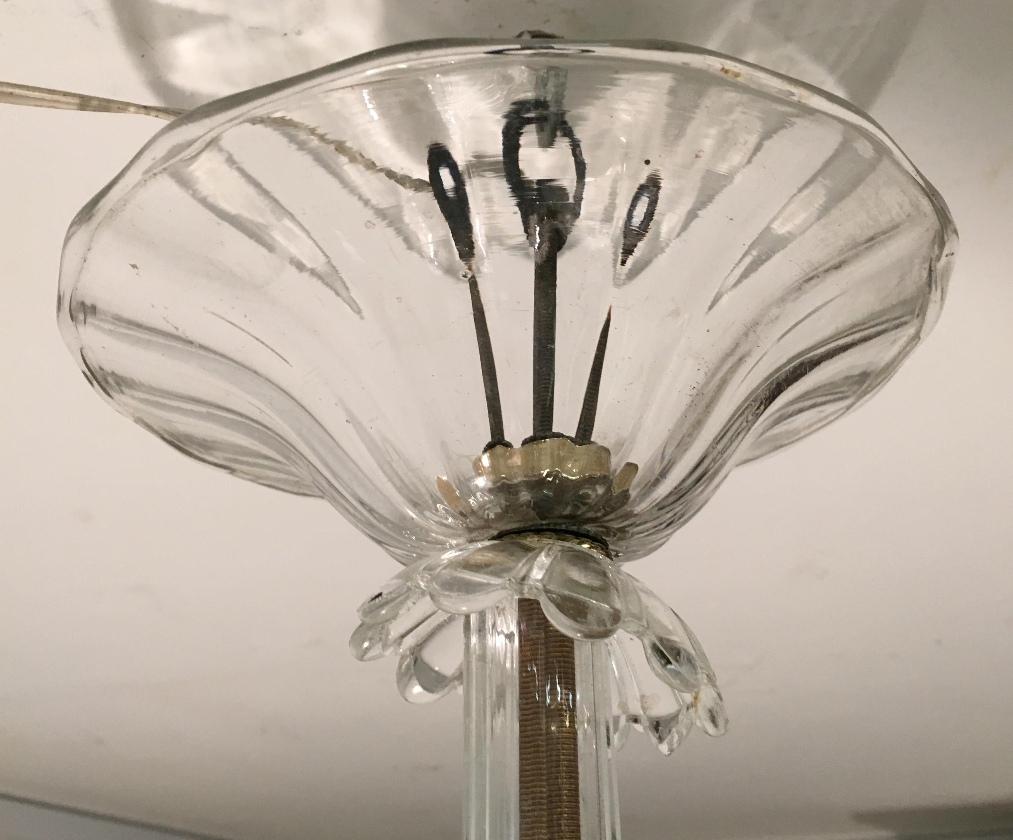 Mid-Century Modern Clear Murano Glass Hanging Light by Barovier & Toso, Italy, 1950s