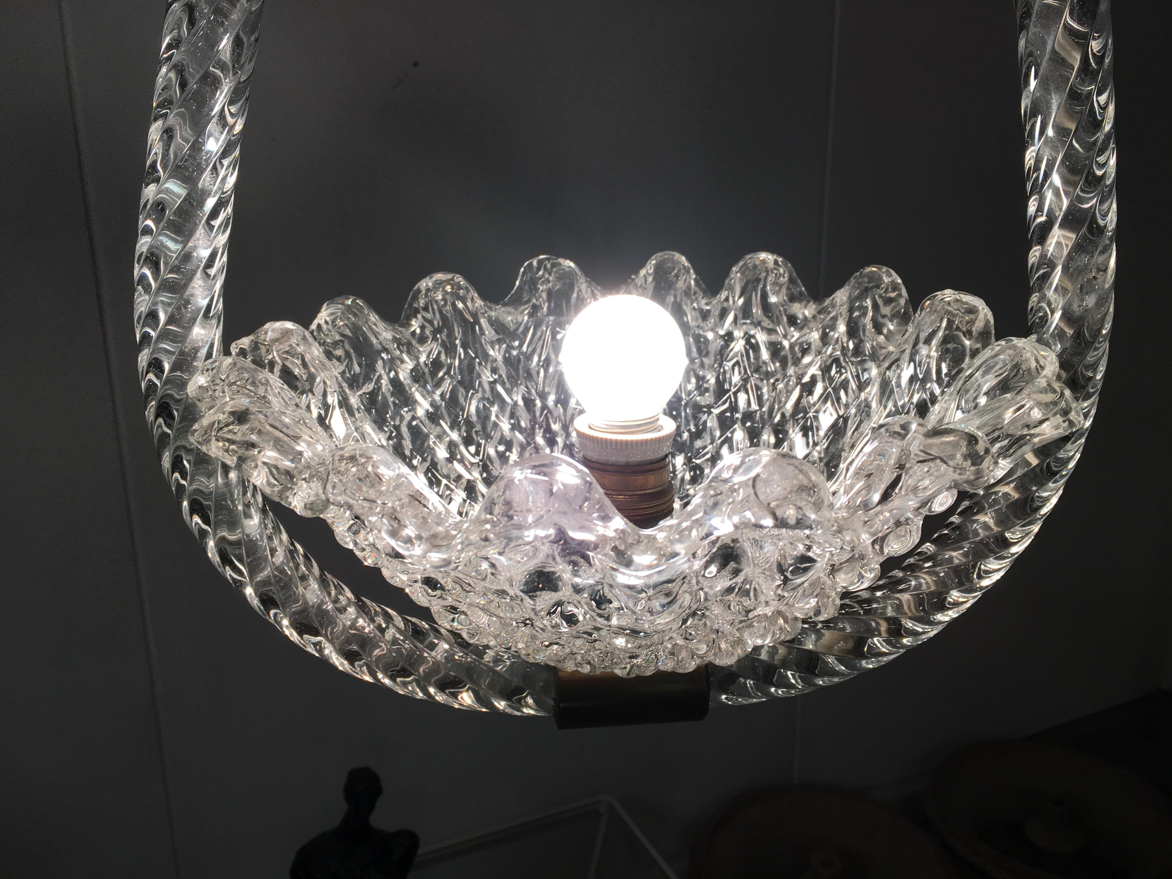 Clear Murano Glass Hanging Light by Barovier & Toso, Italy, 1950s In Good Condition In Naples, IT