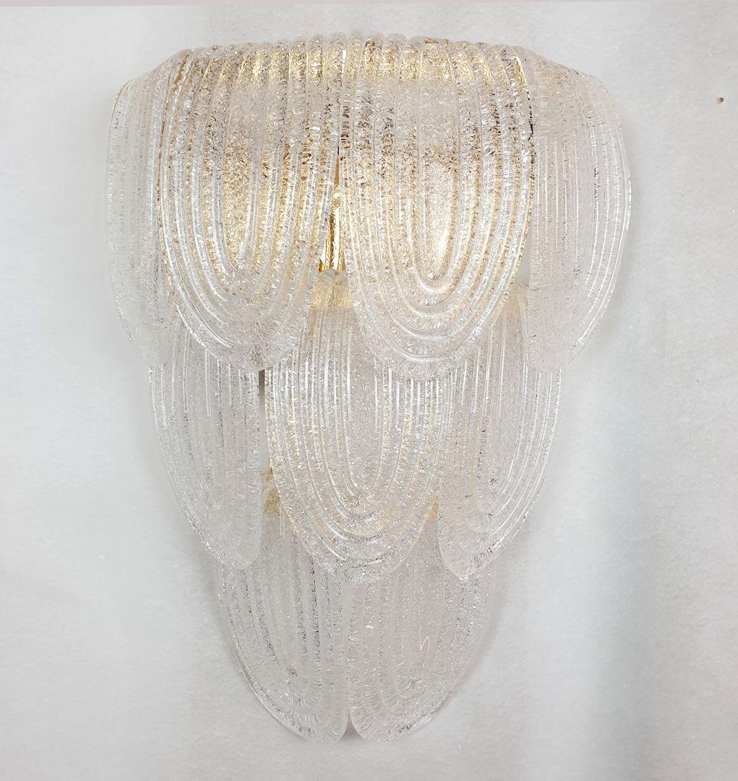 Mid-Century Modern Clear Murano Glass Large Sconces - a pair For Sale