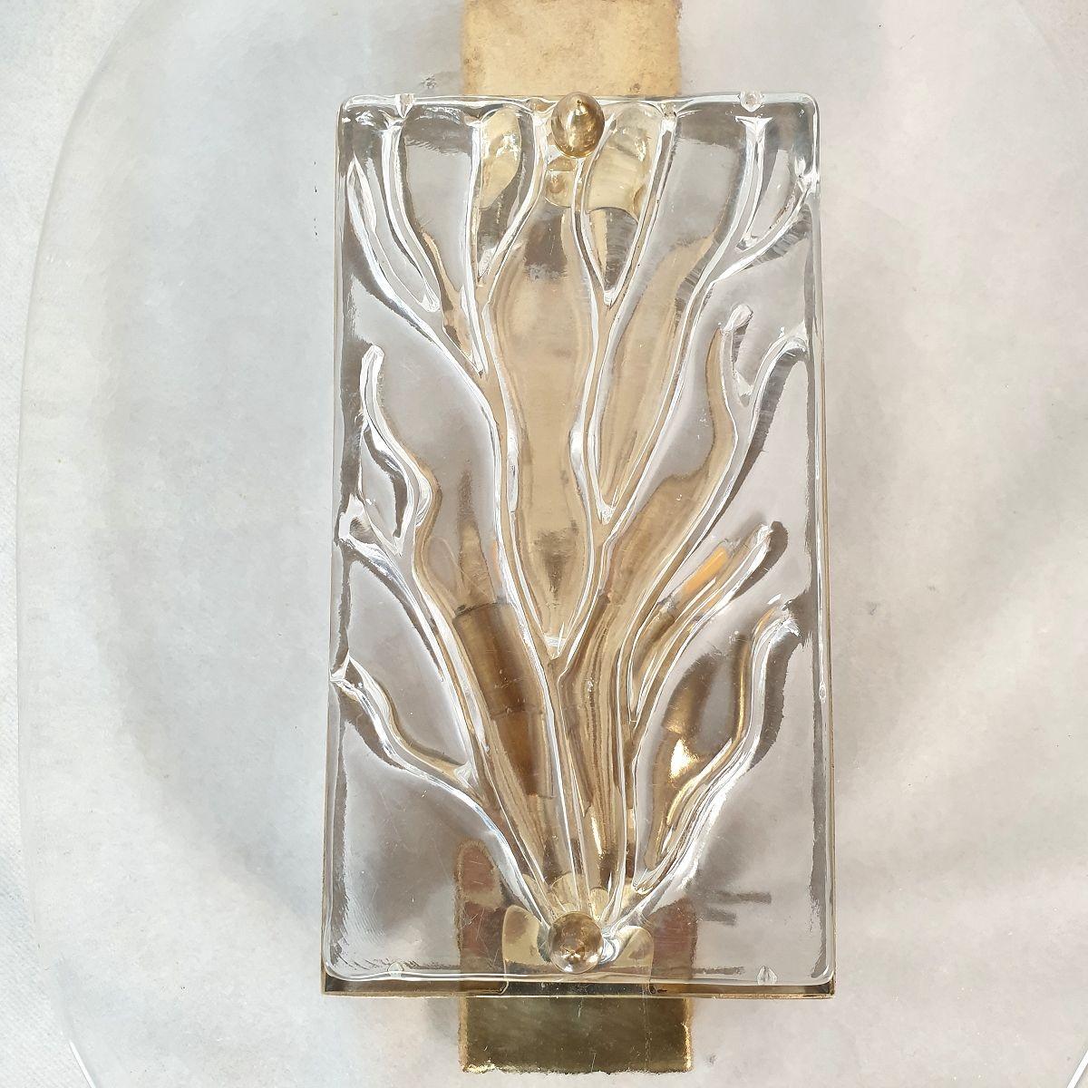 Ottone Applique moderne di metà secolo in vetro di Murano trasparente in vendita