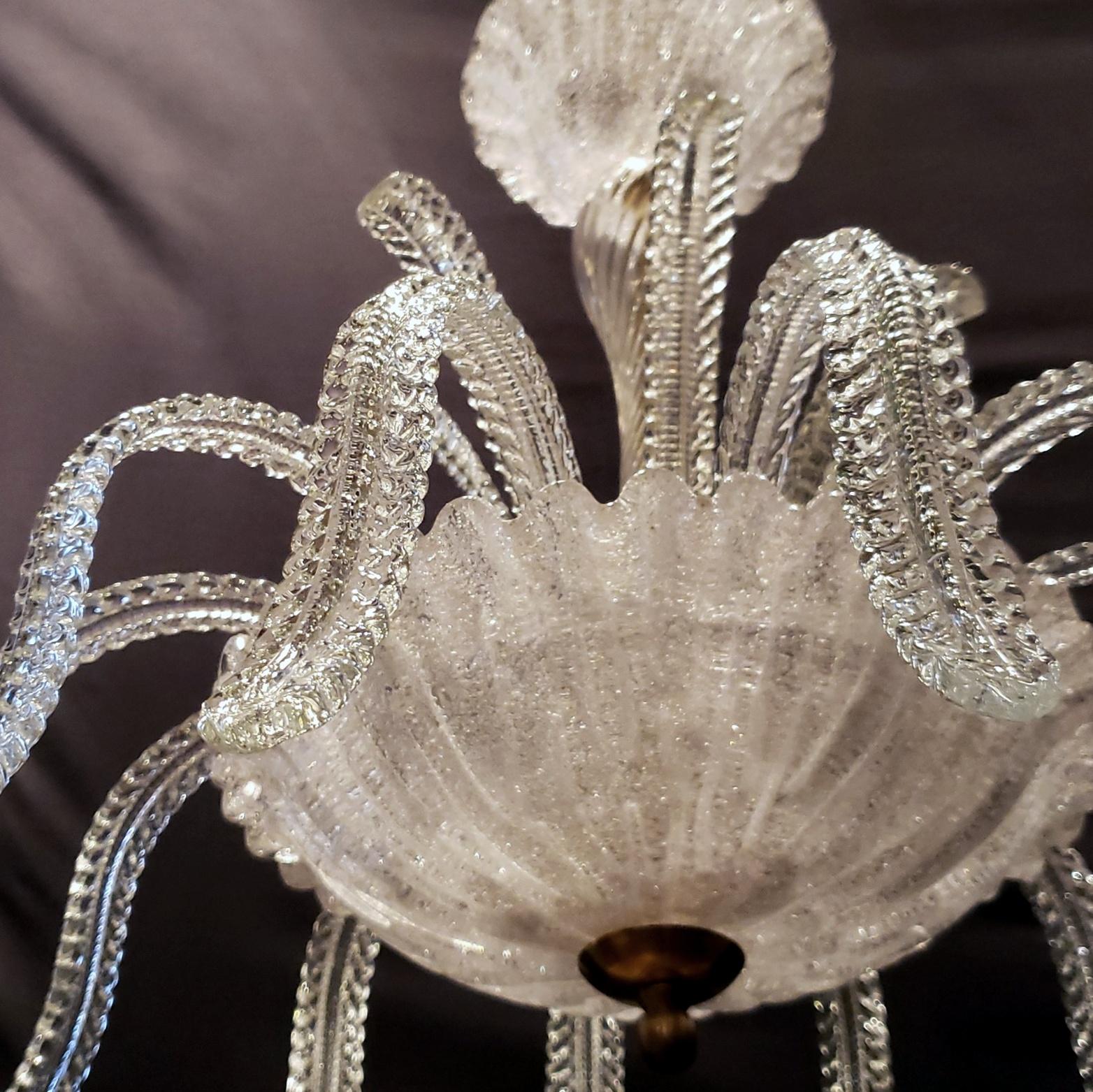 20th Century Clear Murano Glass Overflowing Leaves Bowl Chandelier For Sale