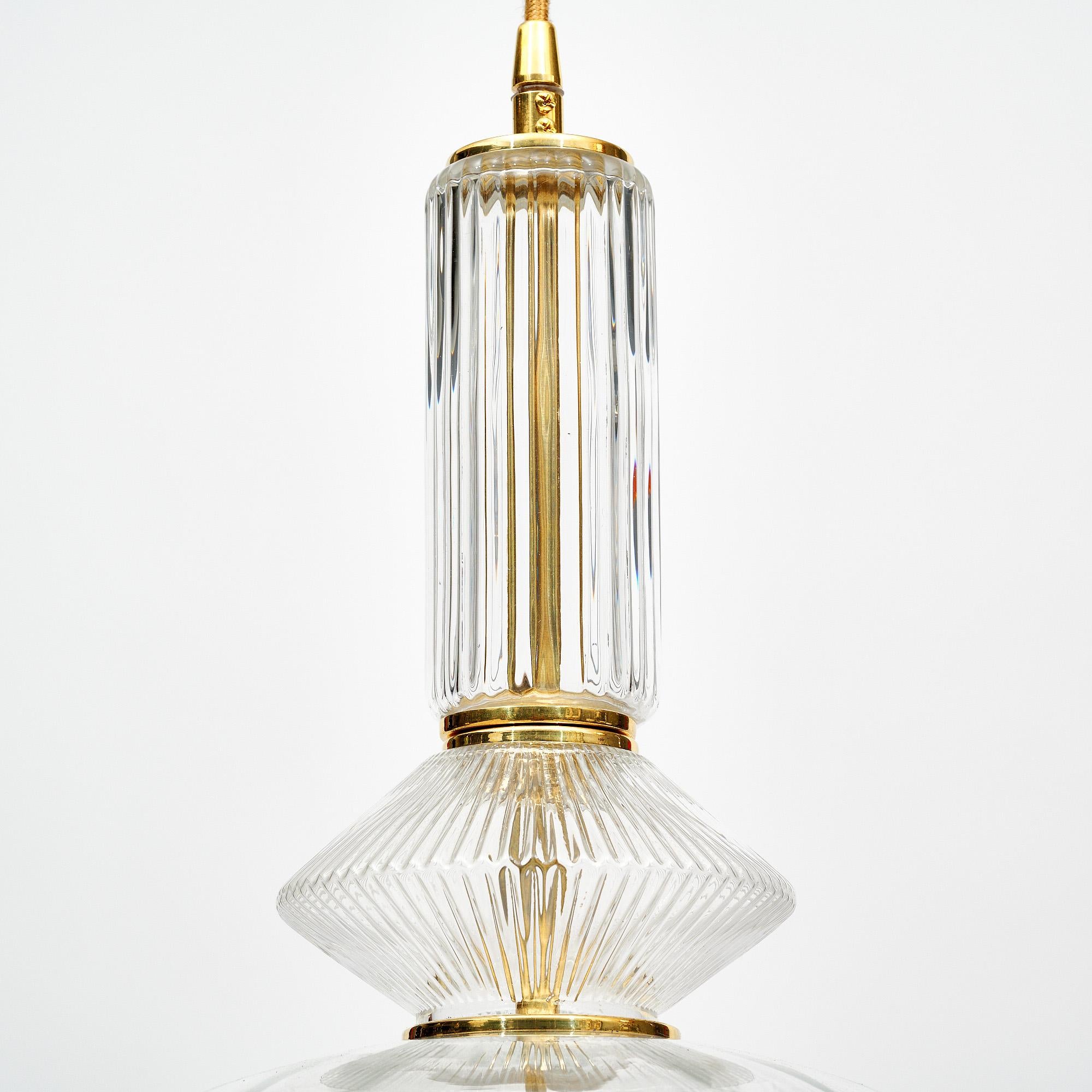 Brass Clear Murano Glass Pendants For Sale
