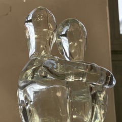 Clear Murano Glass Sculpture "Gli Amanti", The Lovers Hand Blown by Signoretti