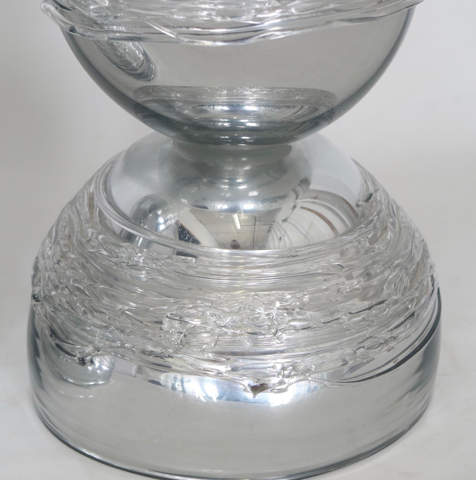 Italian Clear Murano Glass Urn Lamps with Threading Attributed to Venini