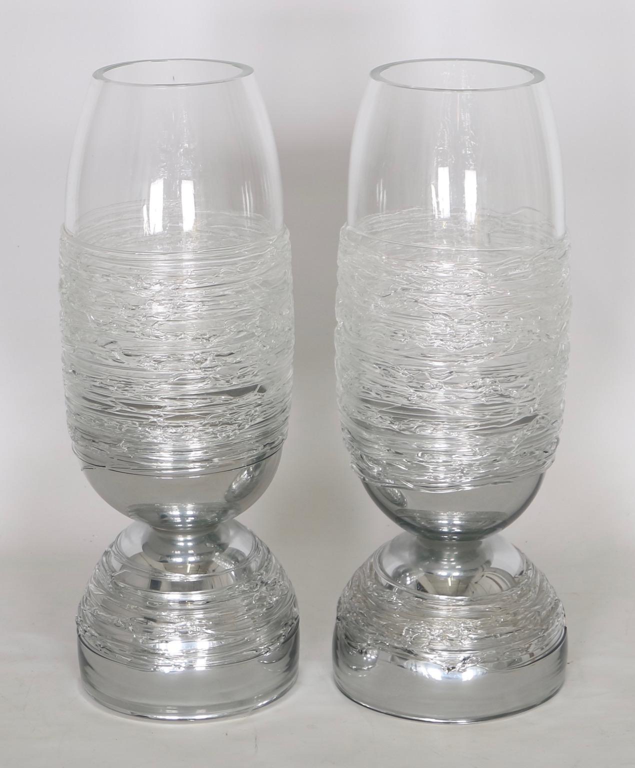 Clear Murano Glass Urn Lamps with Threading Attributed to Venini 1