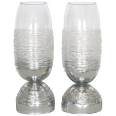 Clear Murano Glass Urn Lamps with Threading Attributed to Venini