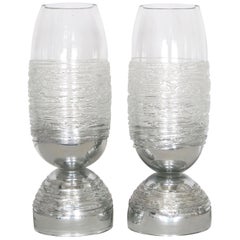 Clear Murano Glass Urn Lamps with Threading Attributed to Venini