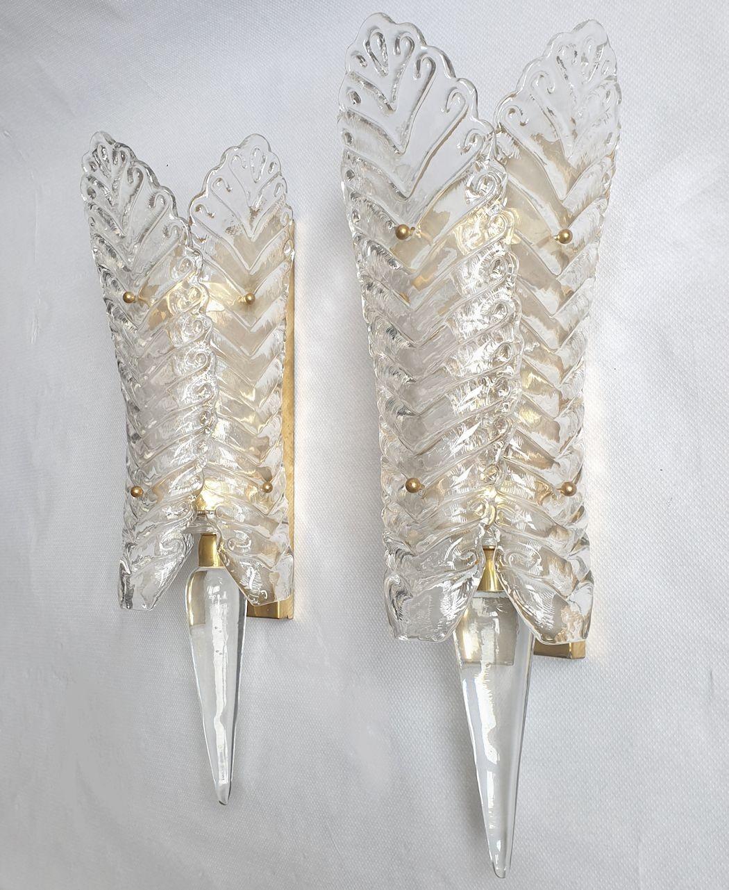Mid-Century Modern Clear Murano glass vintage sconces - a pair For Sale