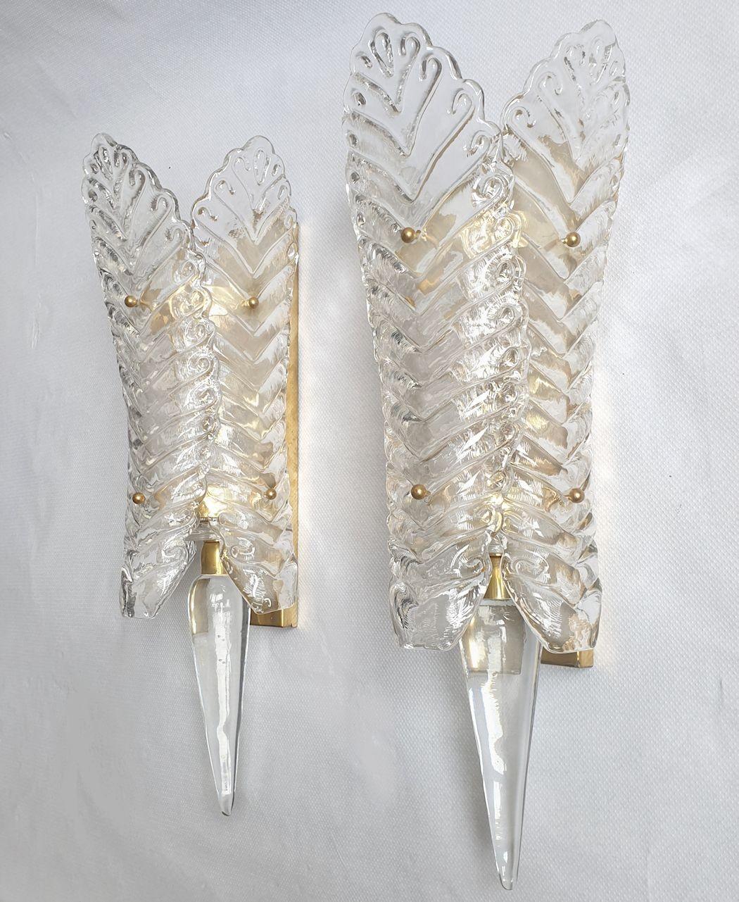 Apliques vintage de cristal de Murano transparente - un par Moderno de mediados de siglo en venta