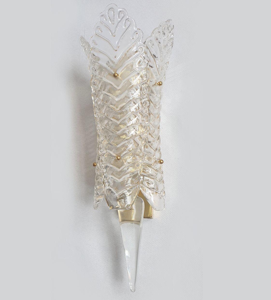 Apliques vintage de cristal de Murano transparente - un par Italiano en venta