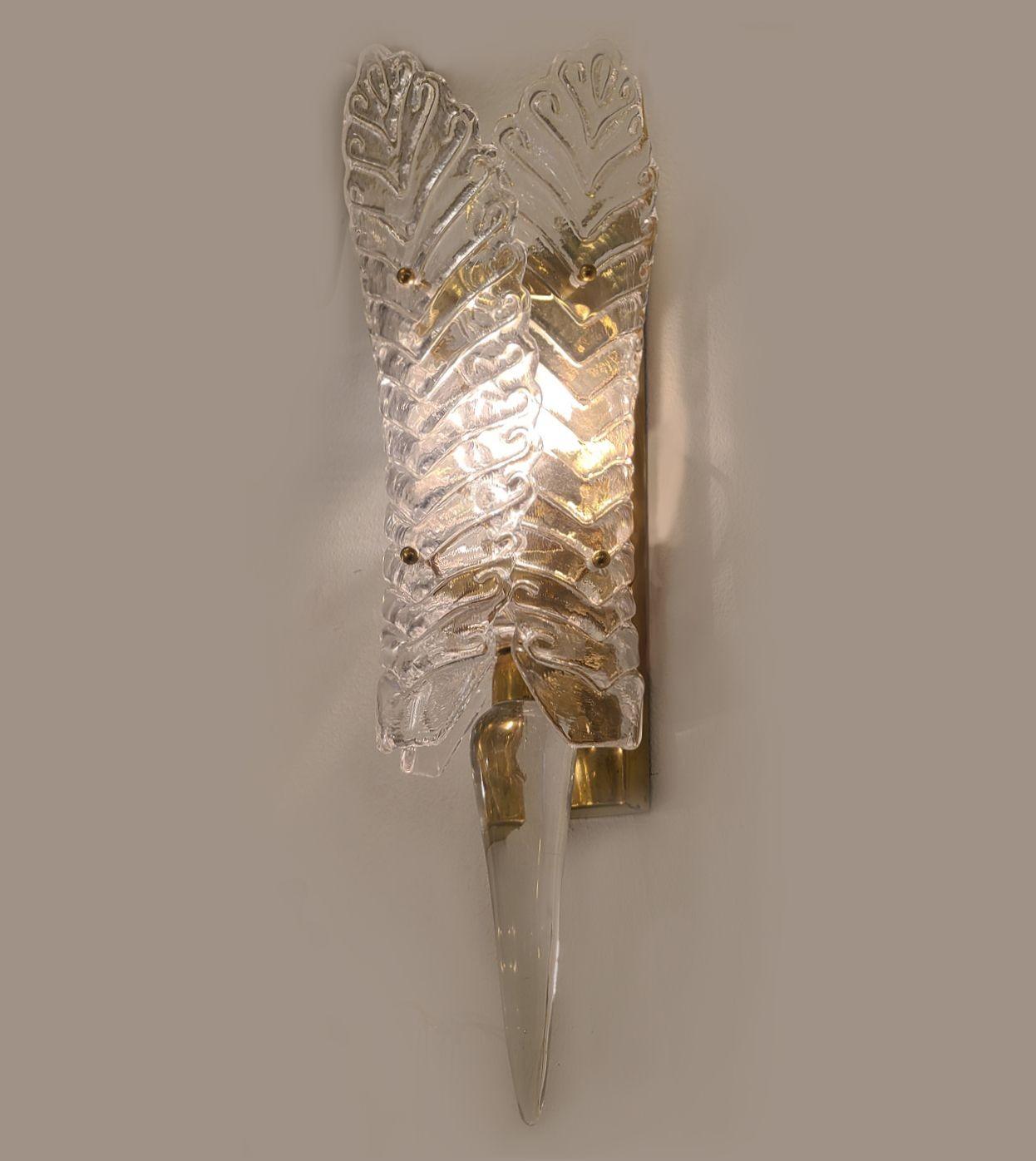 Apliques vintage de cristal de Murano transparente - un par en Excelente estado para la venta en Dallas, TX