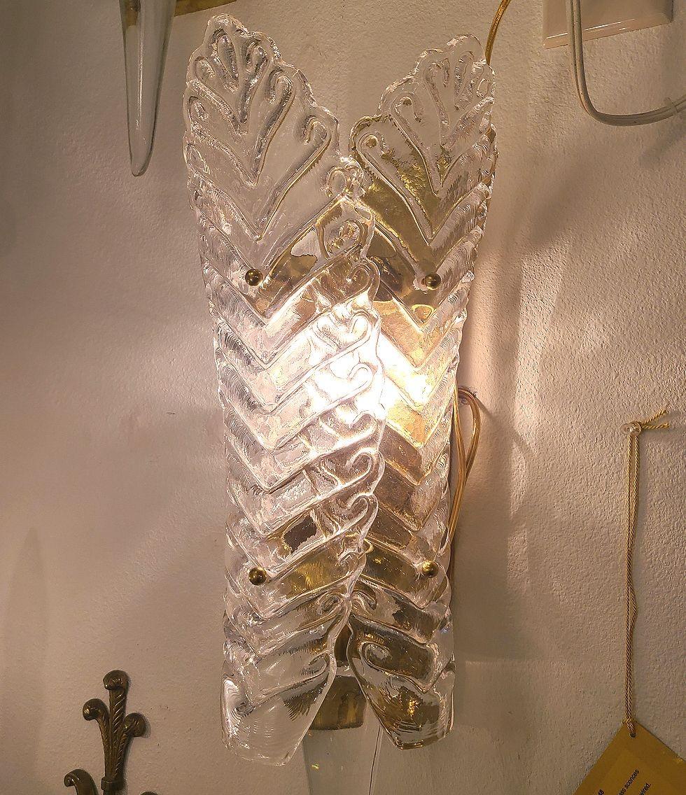 Clear Murano glass vintage sconces - a pair For Sale 1